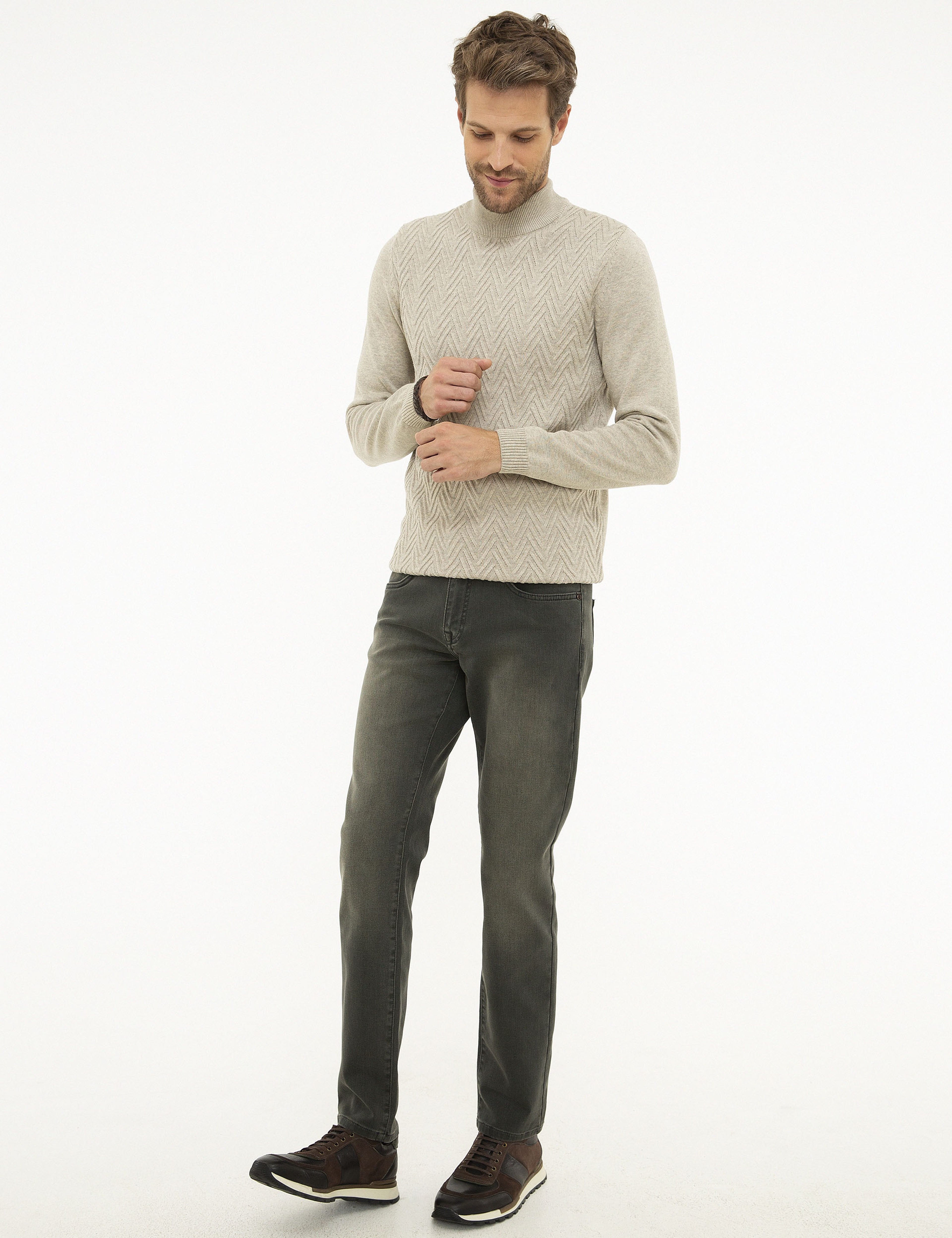Haki Slim Fit Denim Pantolon - Image 2