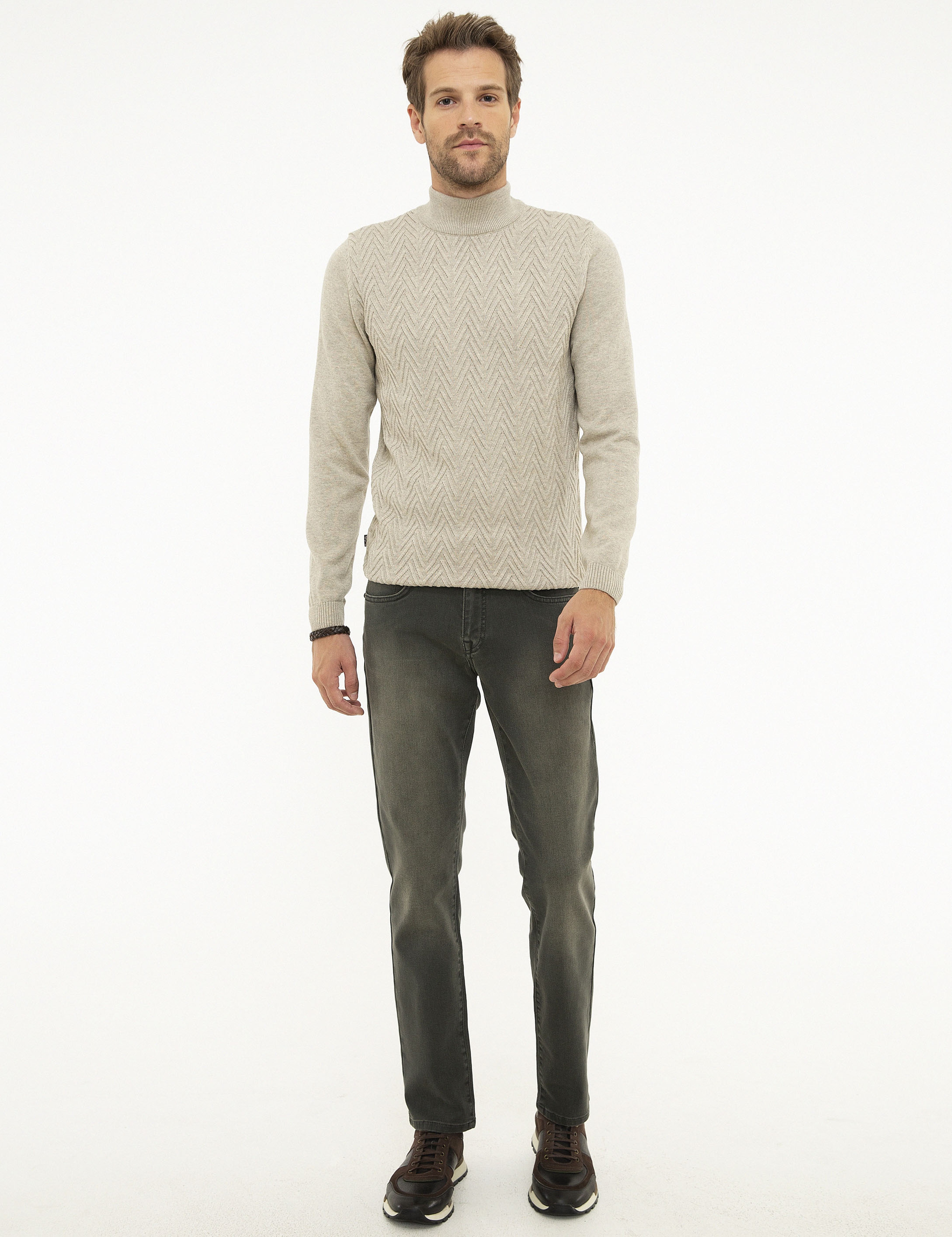 Haki Slim Fit Denim Pantolon - Image 1