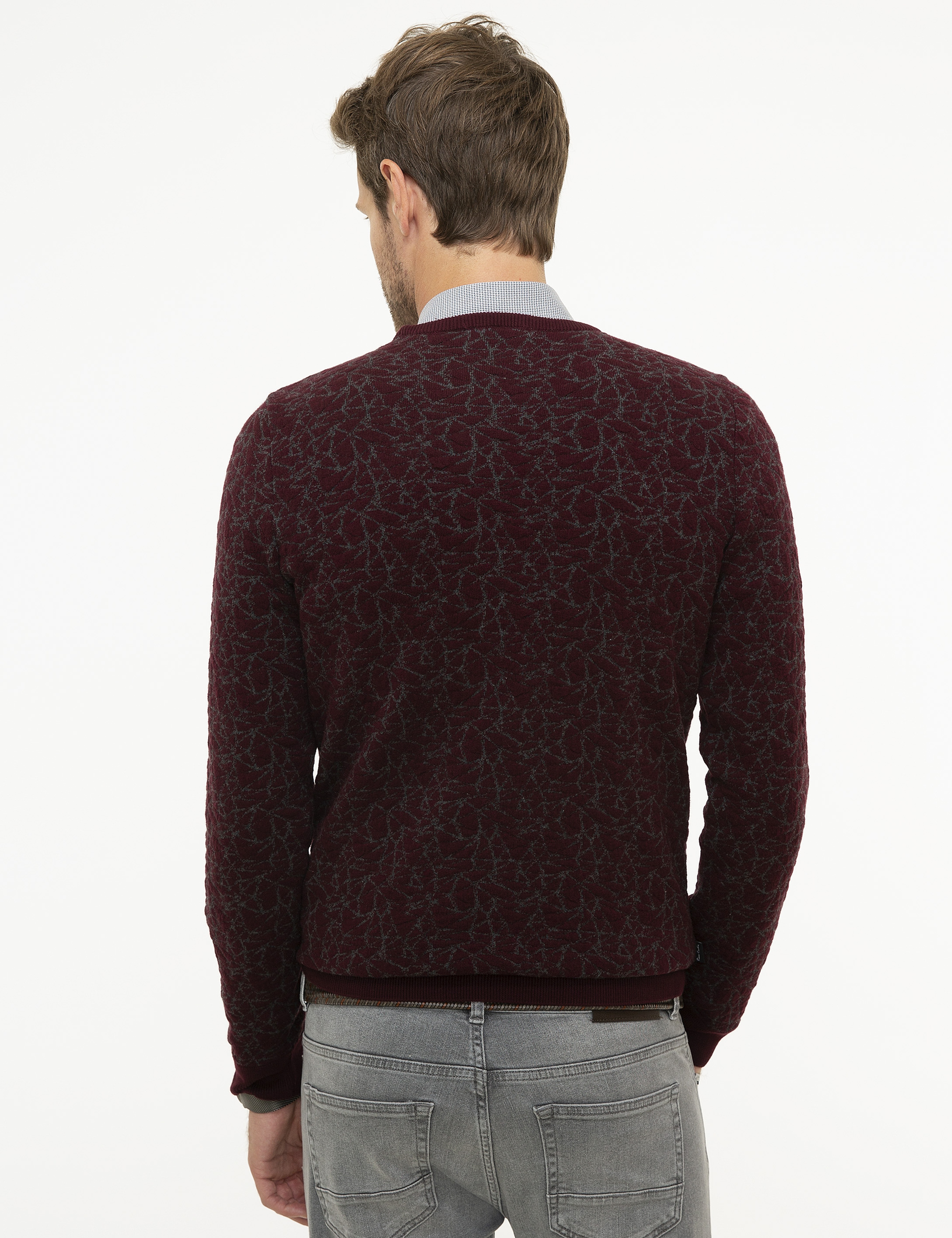 Bordo Slim Fit Triko Kazak - Image 4