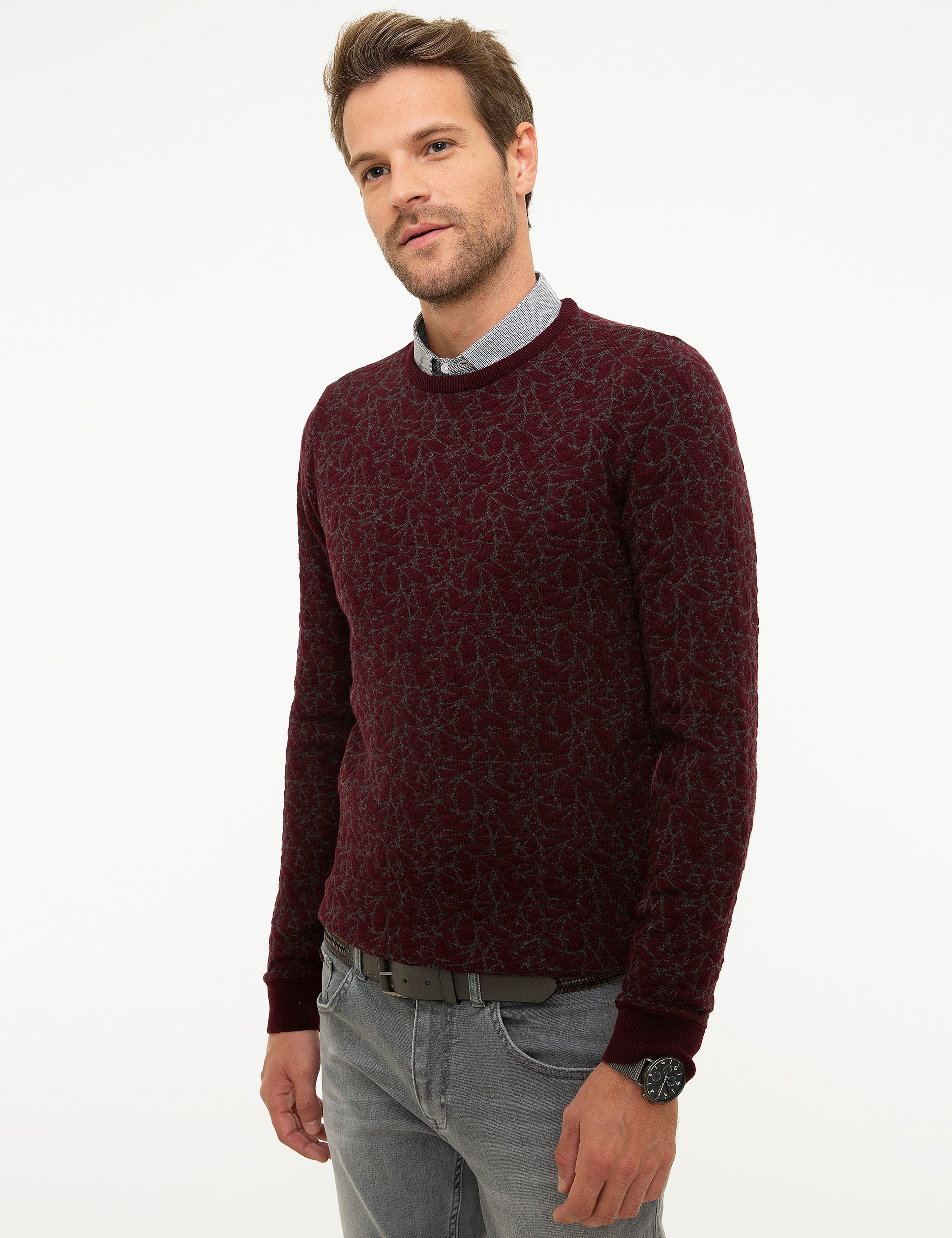 Bordo Slim Fit Triko Kazak - Image 3