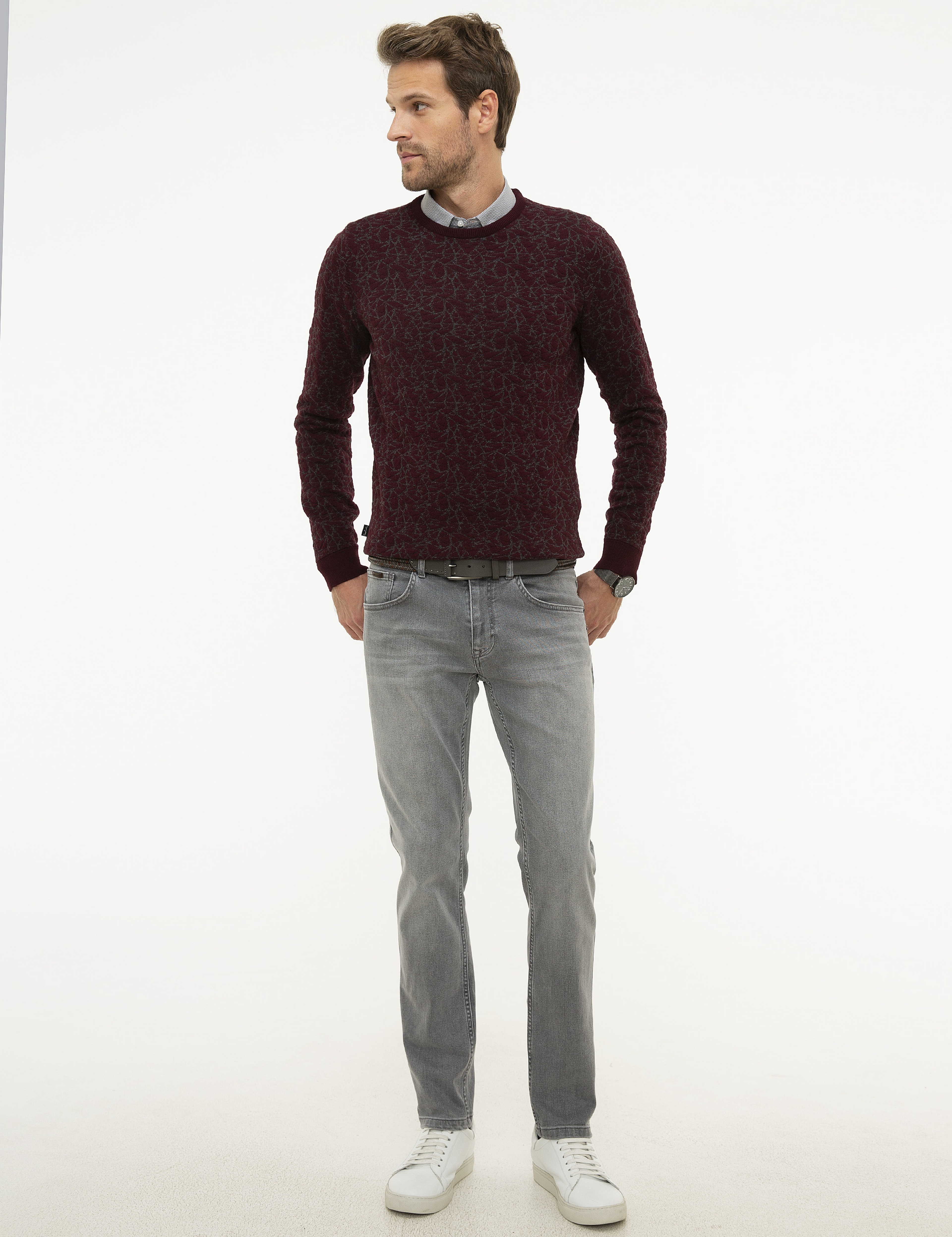 Bordo Slim Fit Triko Kazak - Image 5