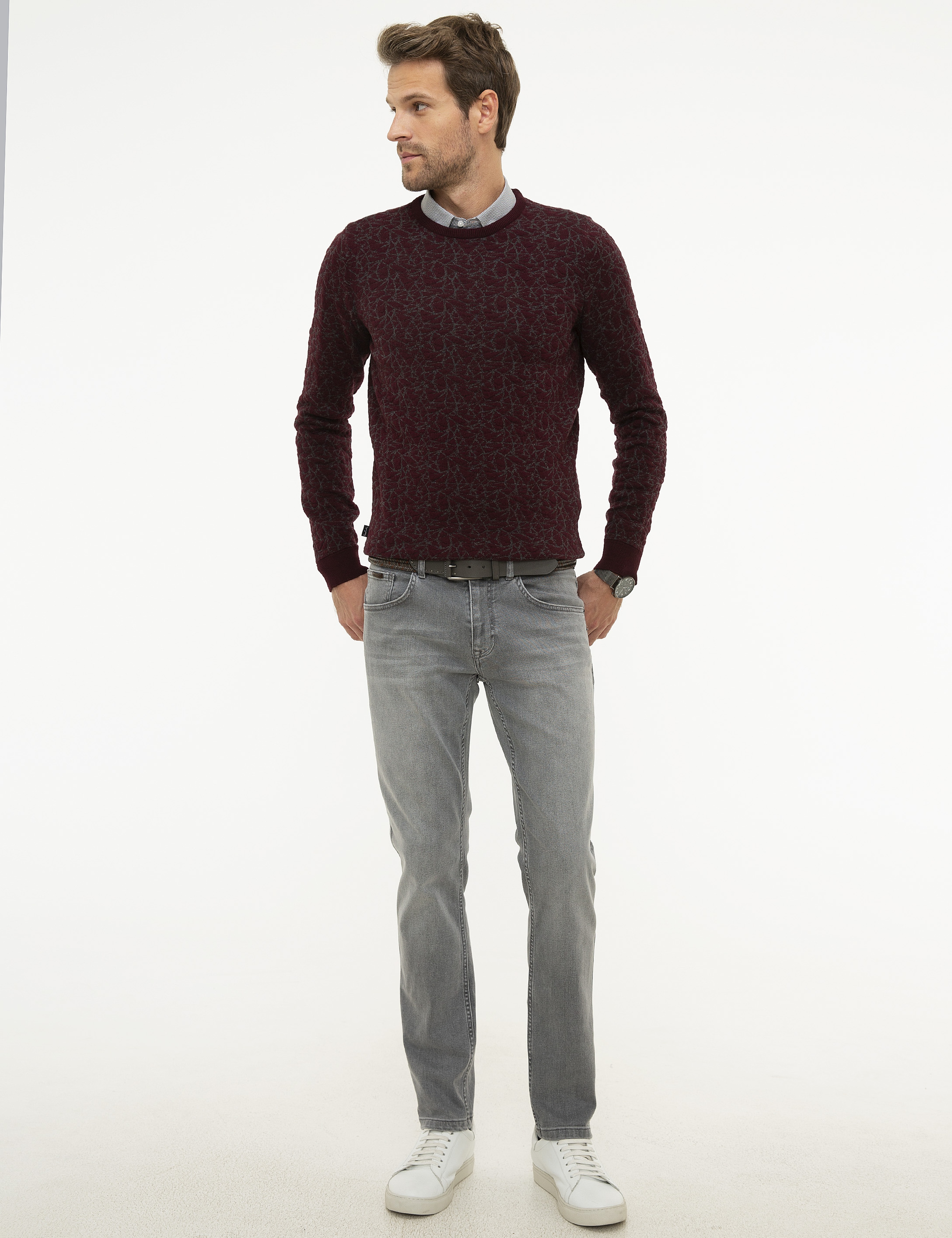 Bordo Slim Fit Triko Kazak
