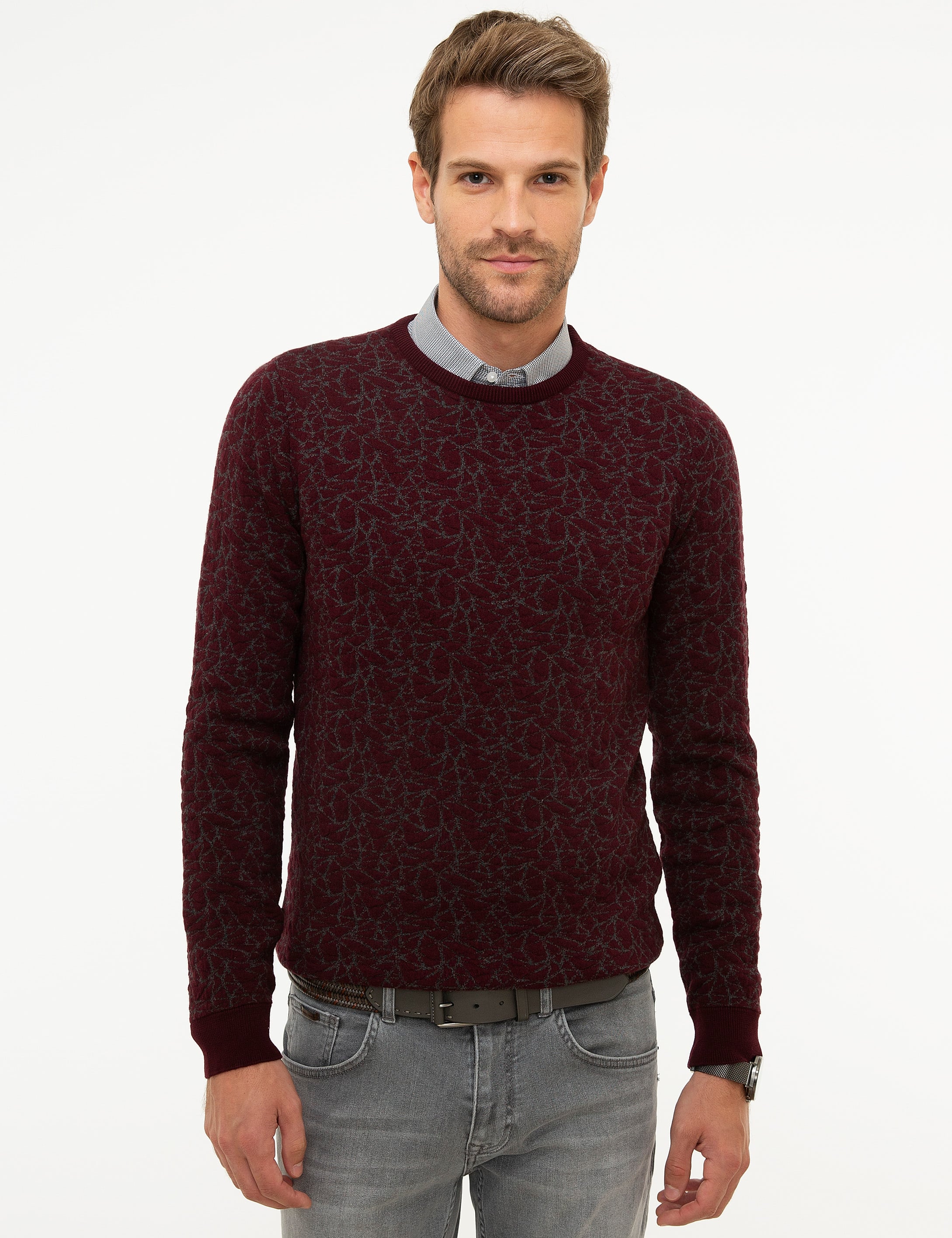Bordo Slim Fit Triko Kazak