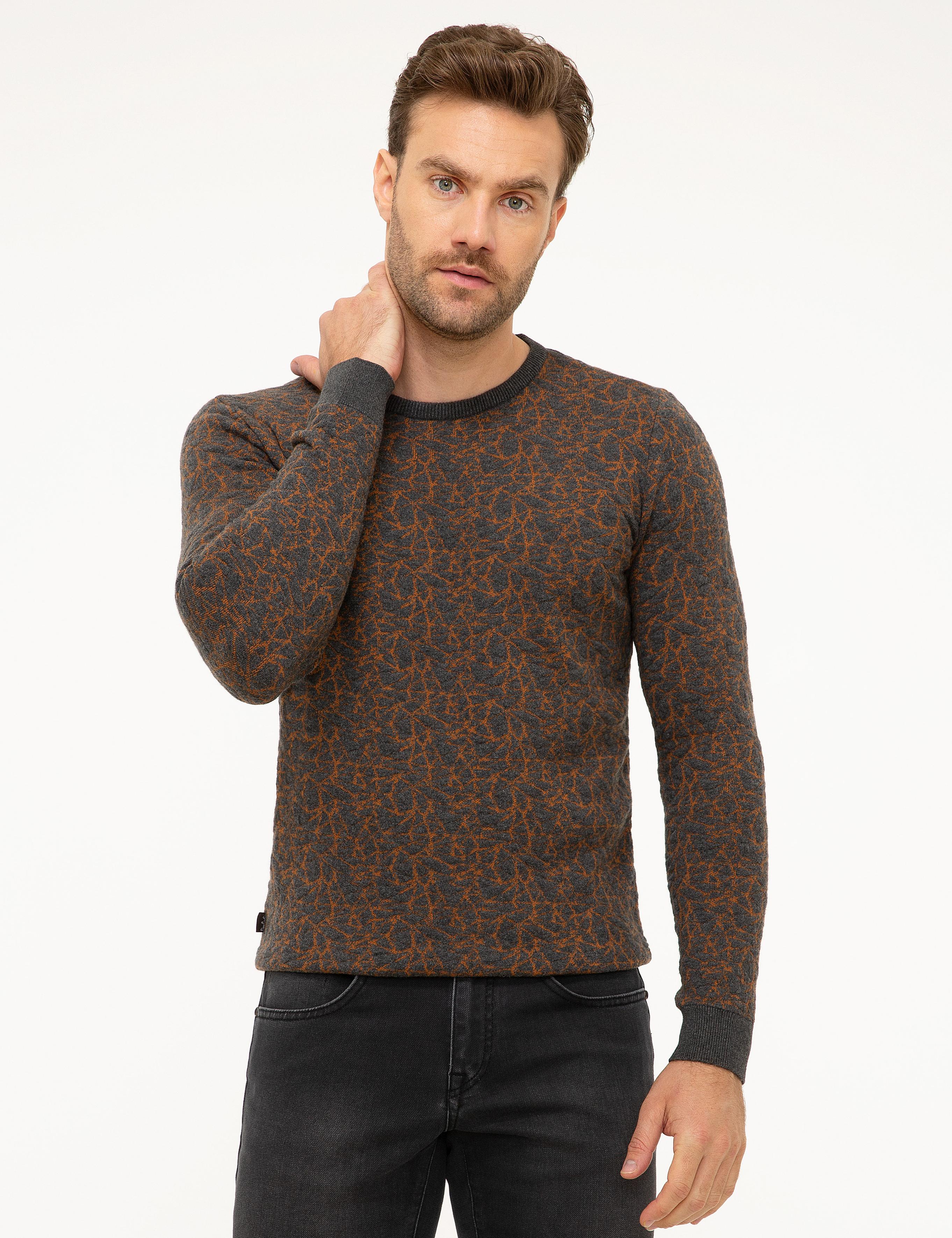 Gri Melanj Slim Fit Triko Kazak