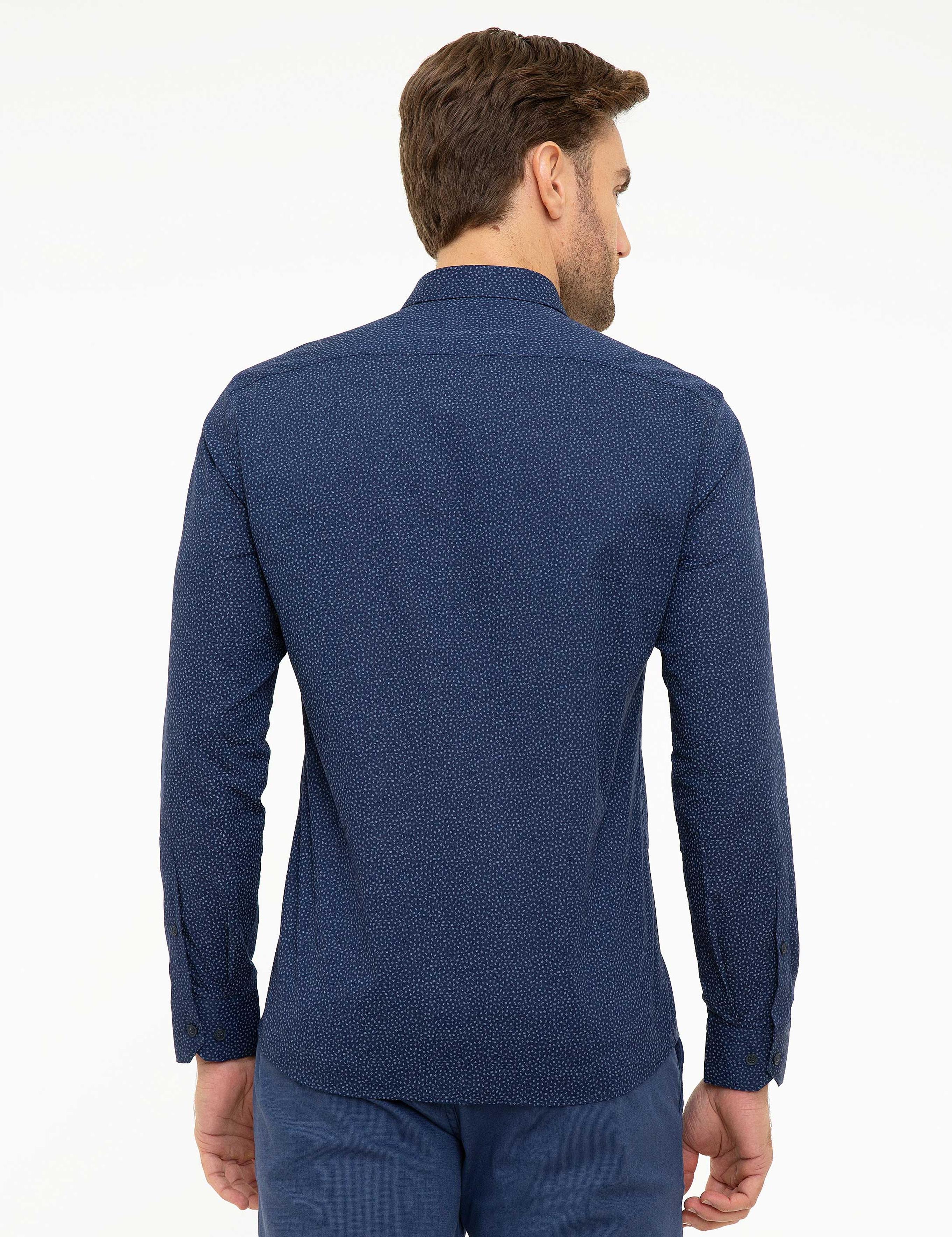 Lacivert Slim Fit Uzun Kollu Gömlek