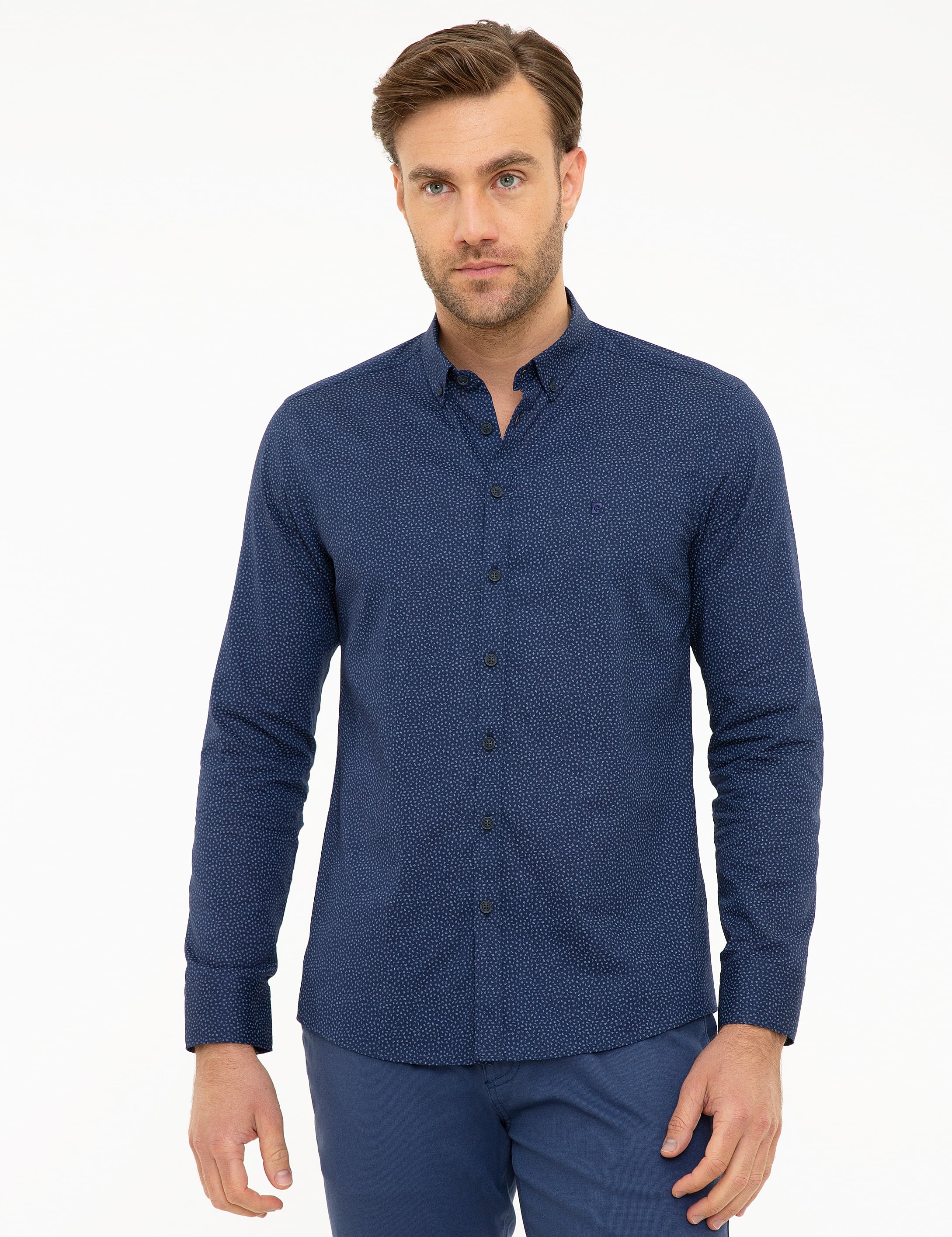 Lacivert Slim Fit Uzun Kollu Gömlek