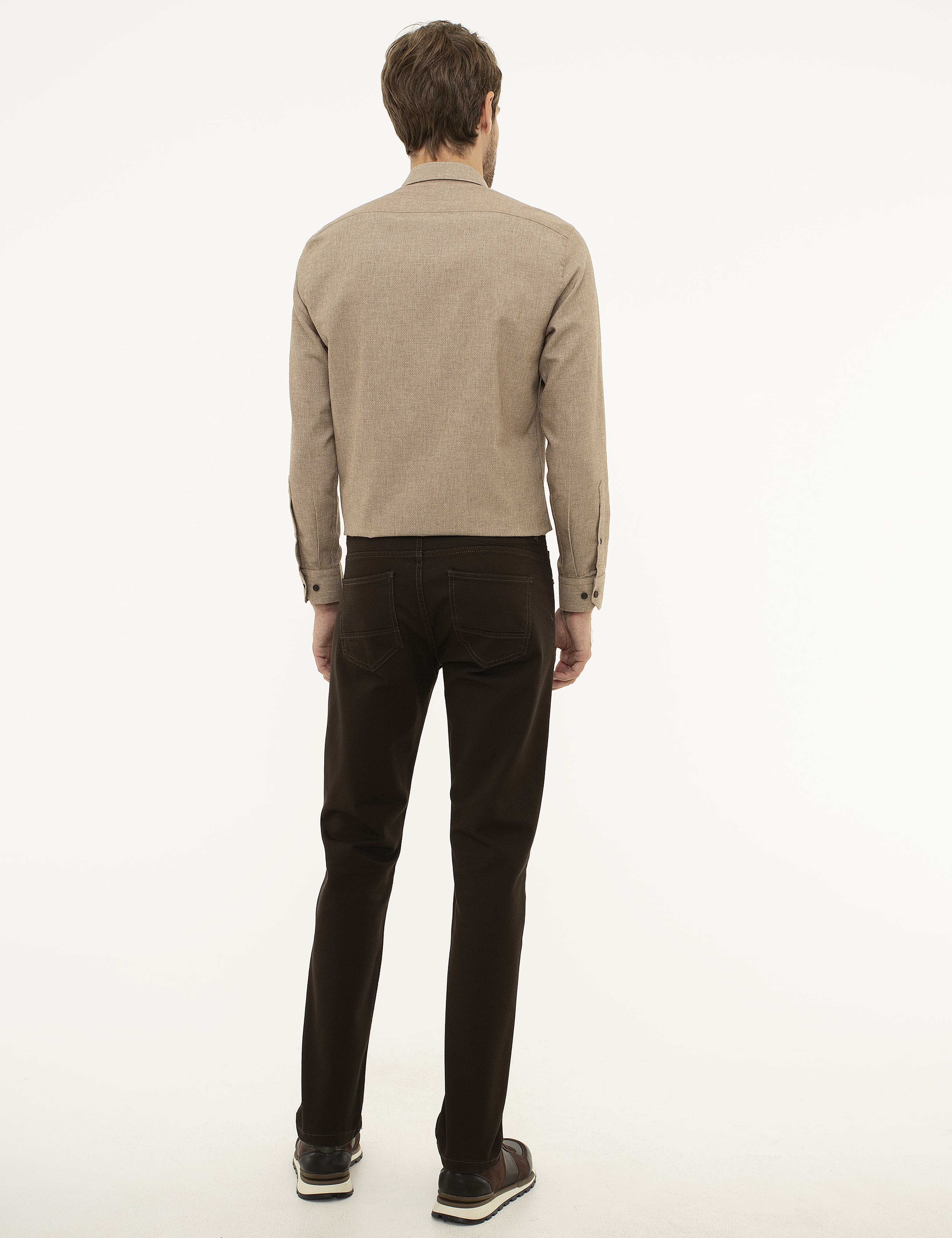 Kahverengi Slim Fit Kanvas Pantolon - Image 3