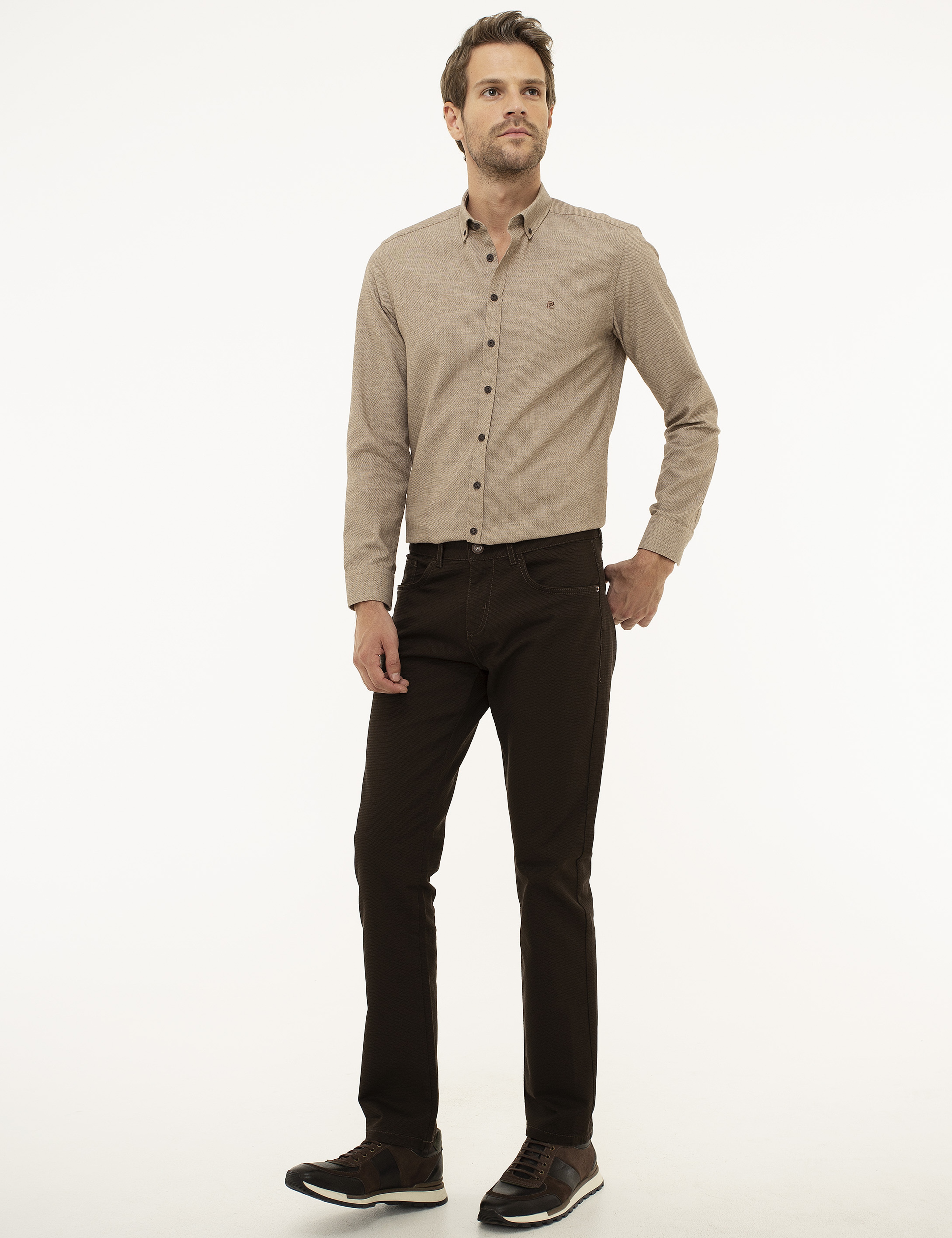 Kahverengi Slim Fit Kanvas Pantolon - Image 2