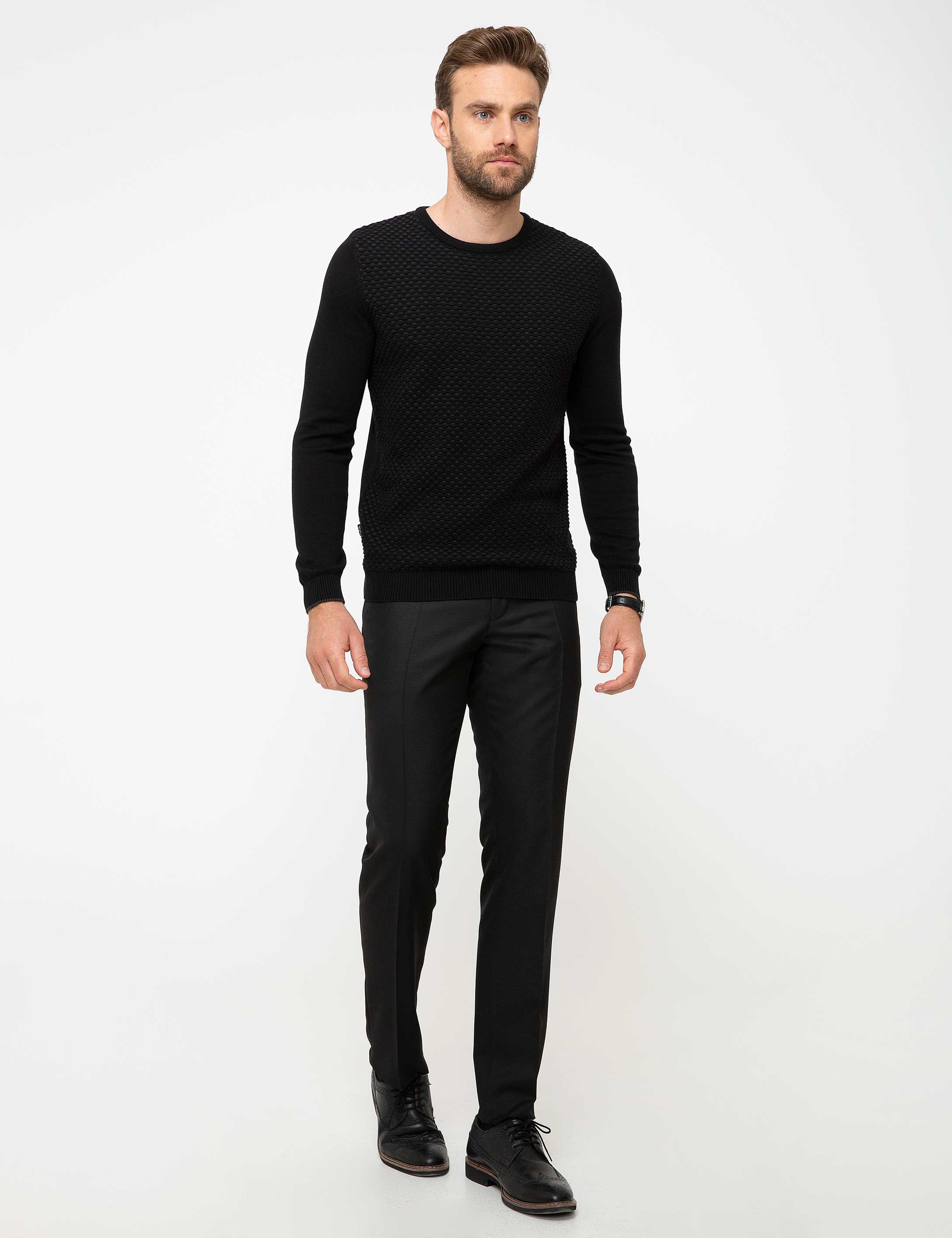 Siyah Slim Fit Kazak - Image 4