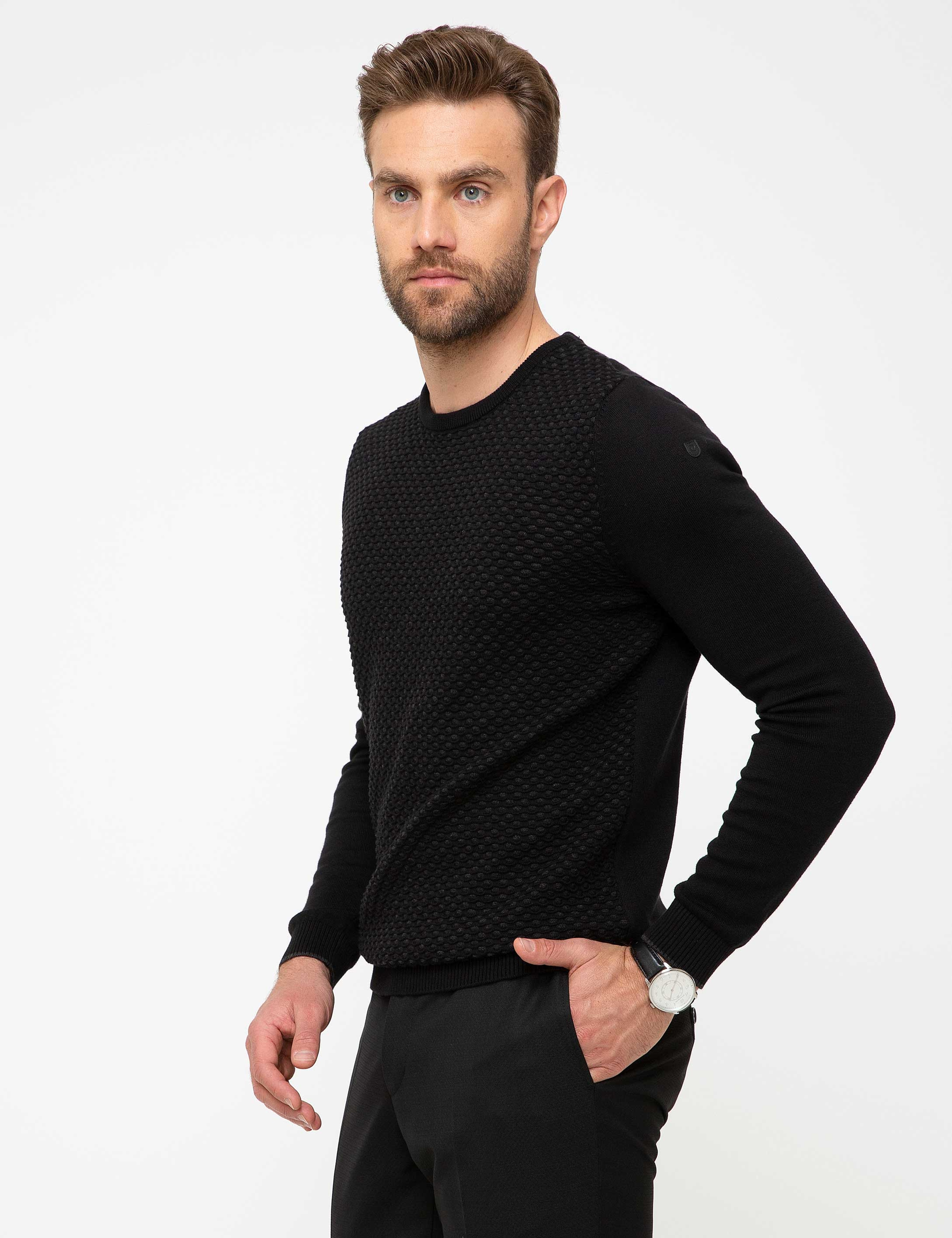 Siyah Slim Fit Kazak - Image 2