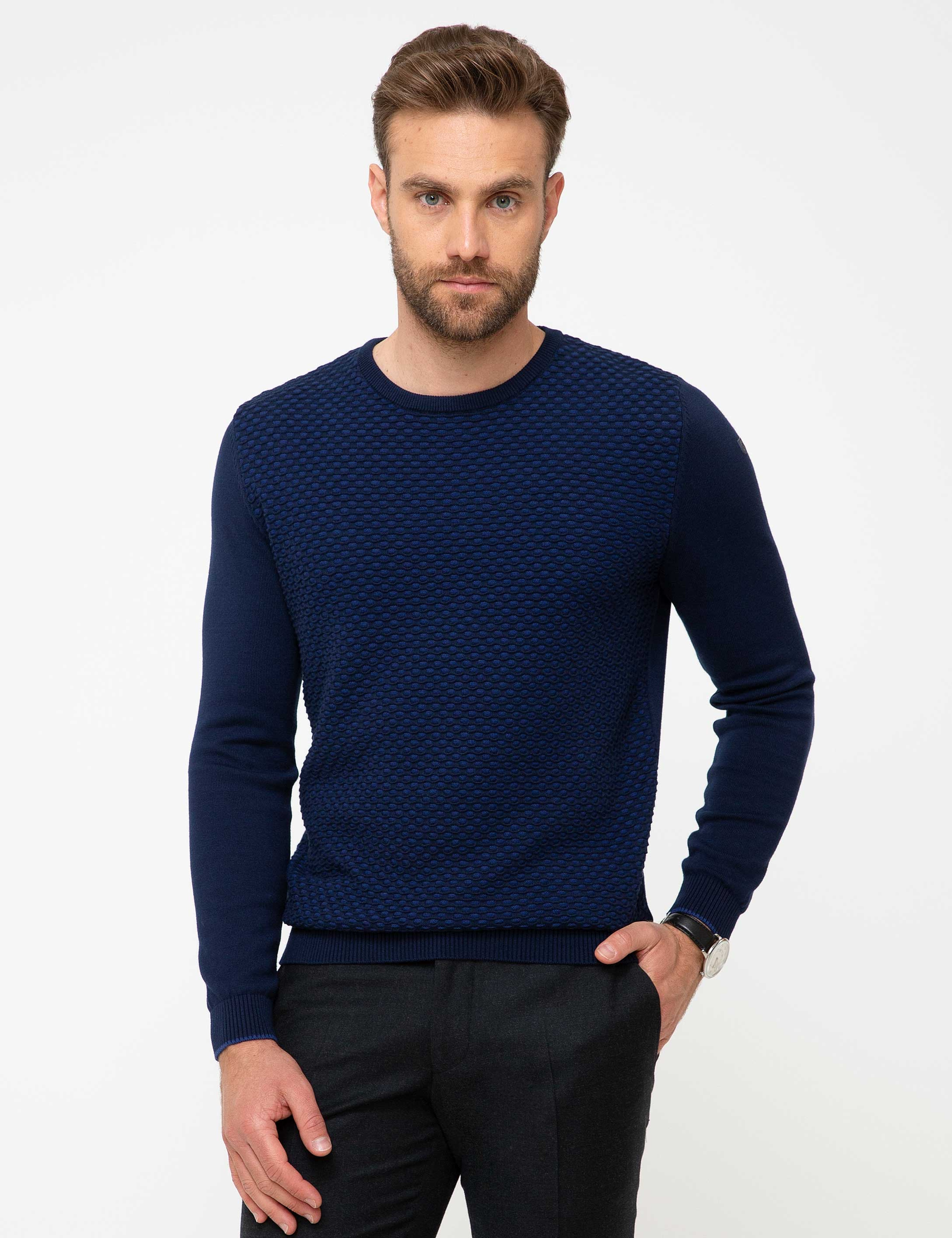 Lacivert Slim Fit Kazak