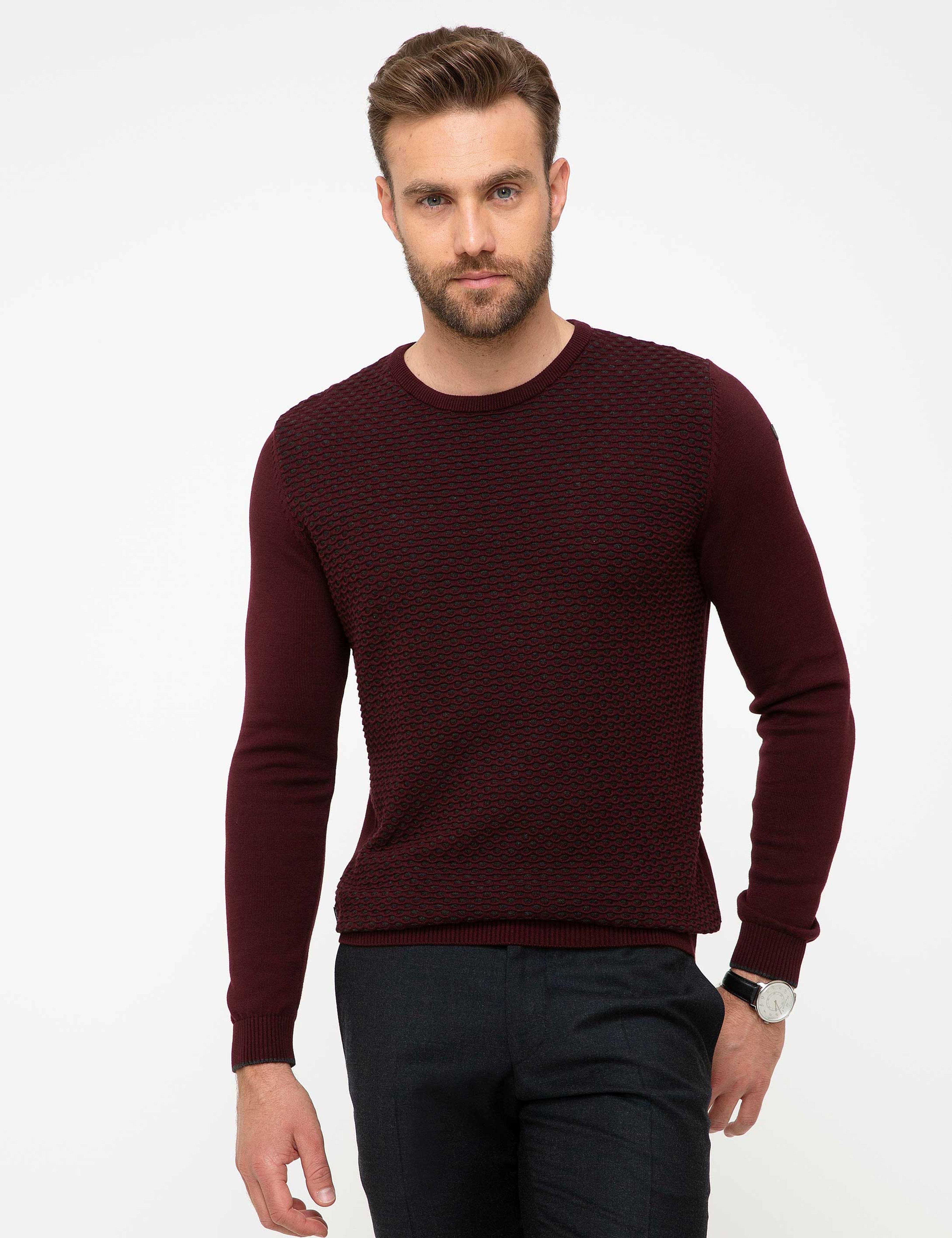 Bordo Slim Fit Kazak - Image 2