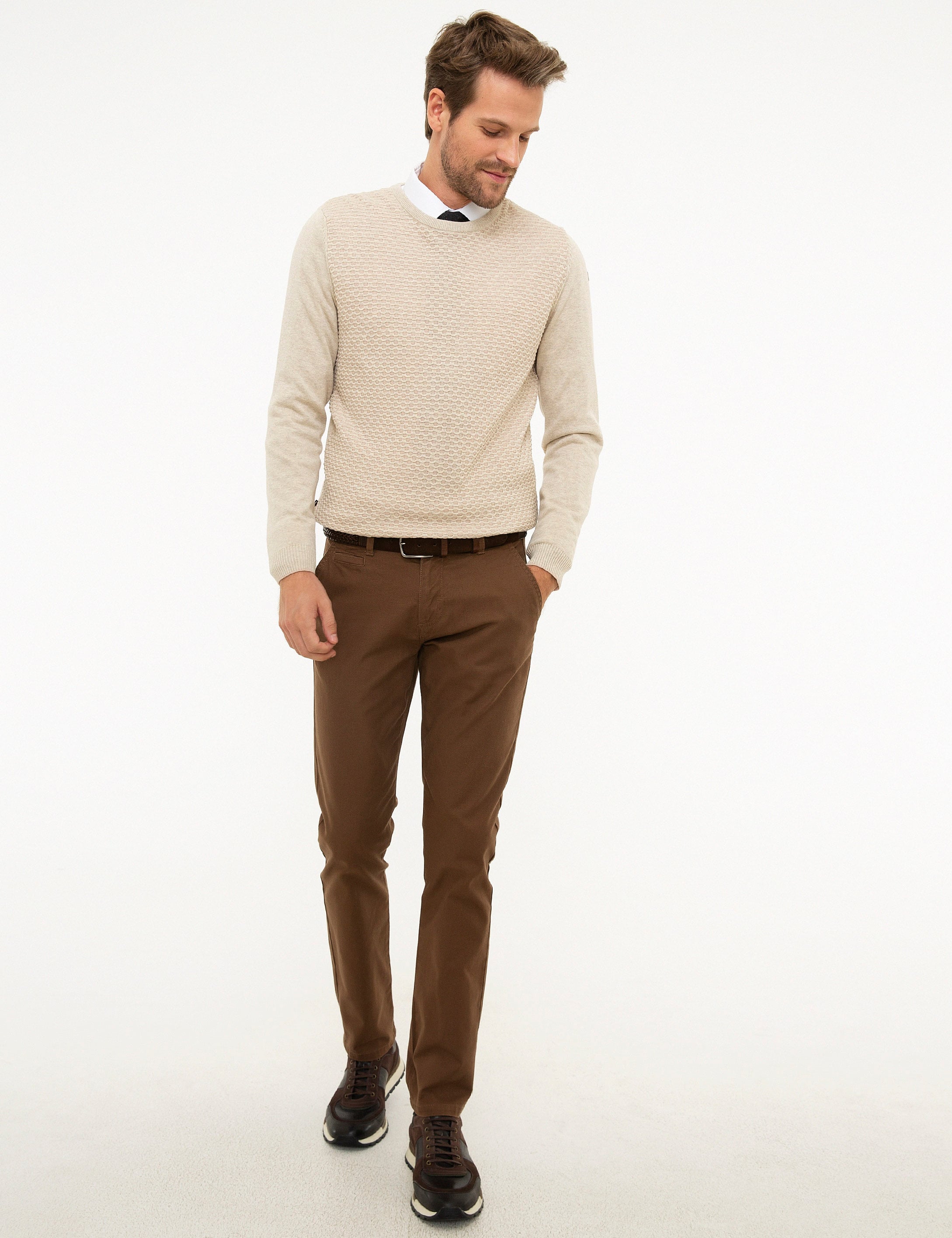 Kum Melanj Slim Fit Bisiklet Yaka Triko Kazak
