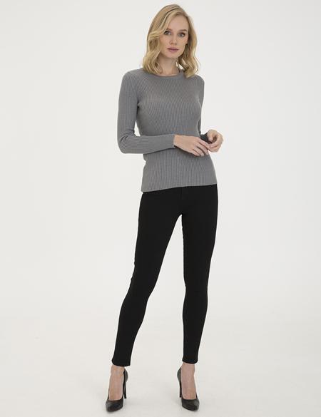 Açık Gri Slim Fit Bisiklet Yaka Kazak - 50210397026