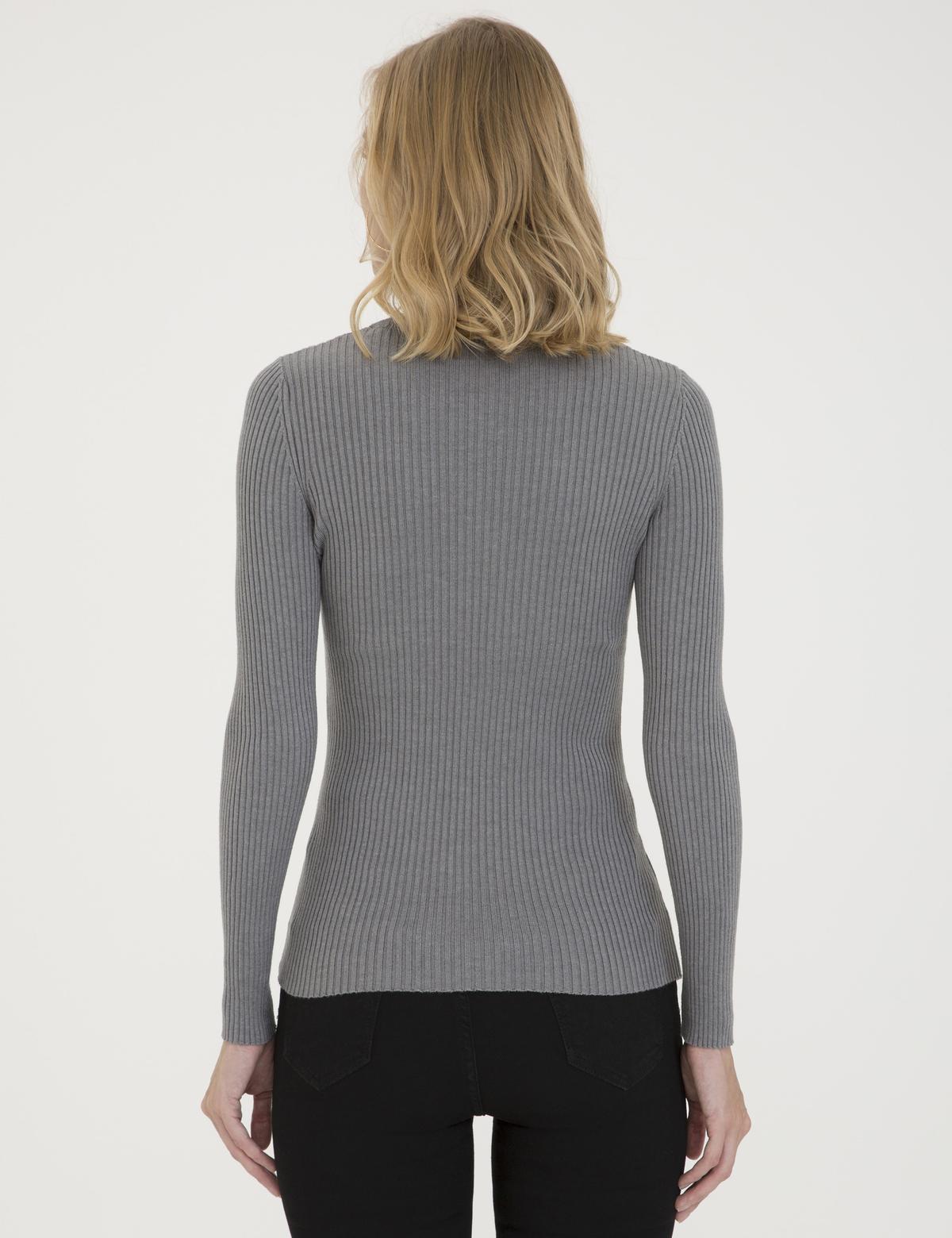 Açık Gri Slim Fit Bisiklet Yaka Kazak - 50210397026