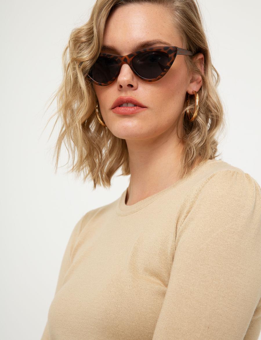 Bej Slim Fit Bisiklet Yaka Kazak