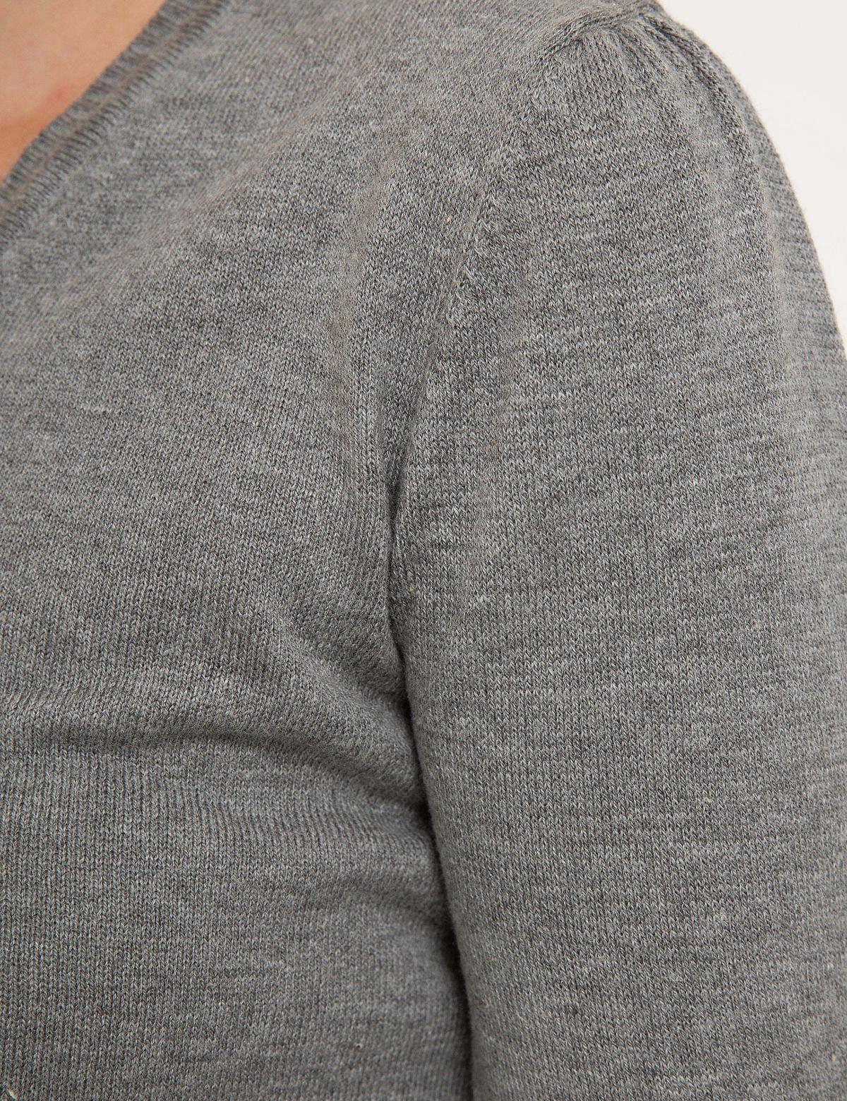 Açık Gri Slim Fit V Yaka Kazak - 50210425006