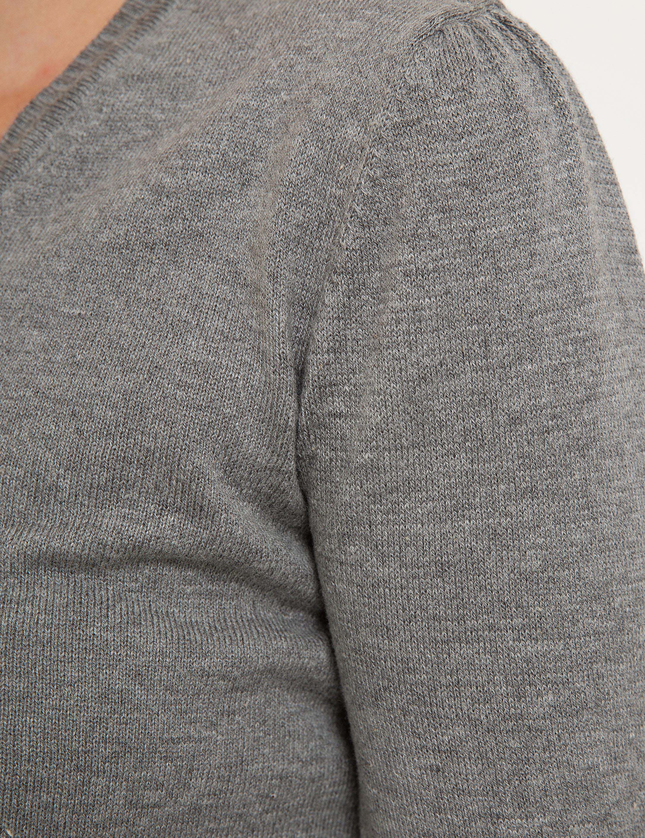 Açık Gri Slim Fit V Yaka Kazak - Image 6
