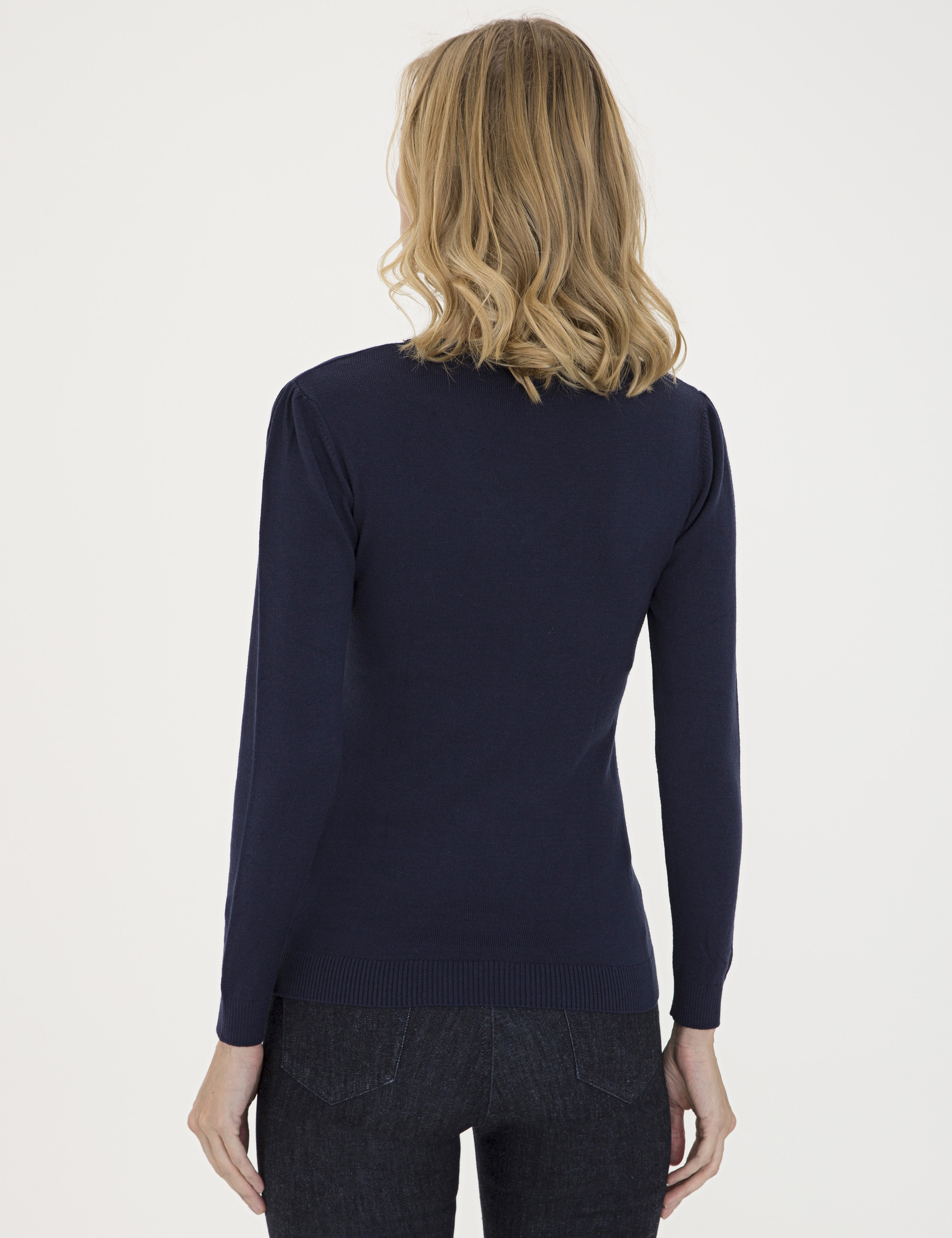 Lacivert Slim Fit V Yaka Kazak - Image 4