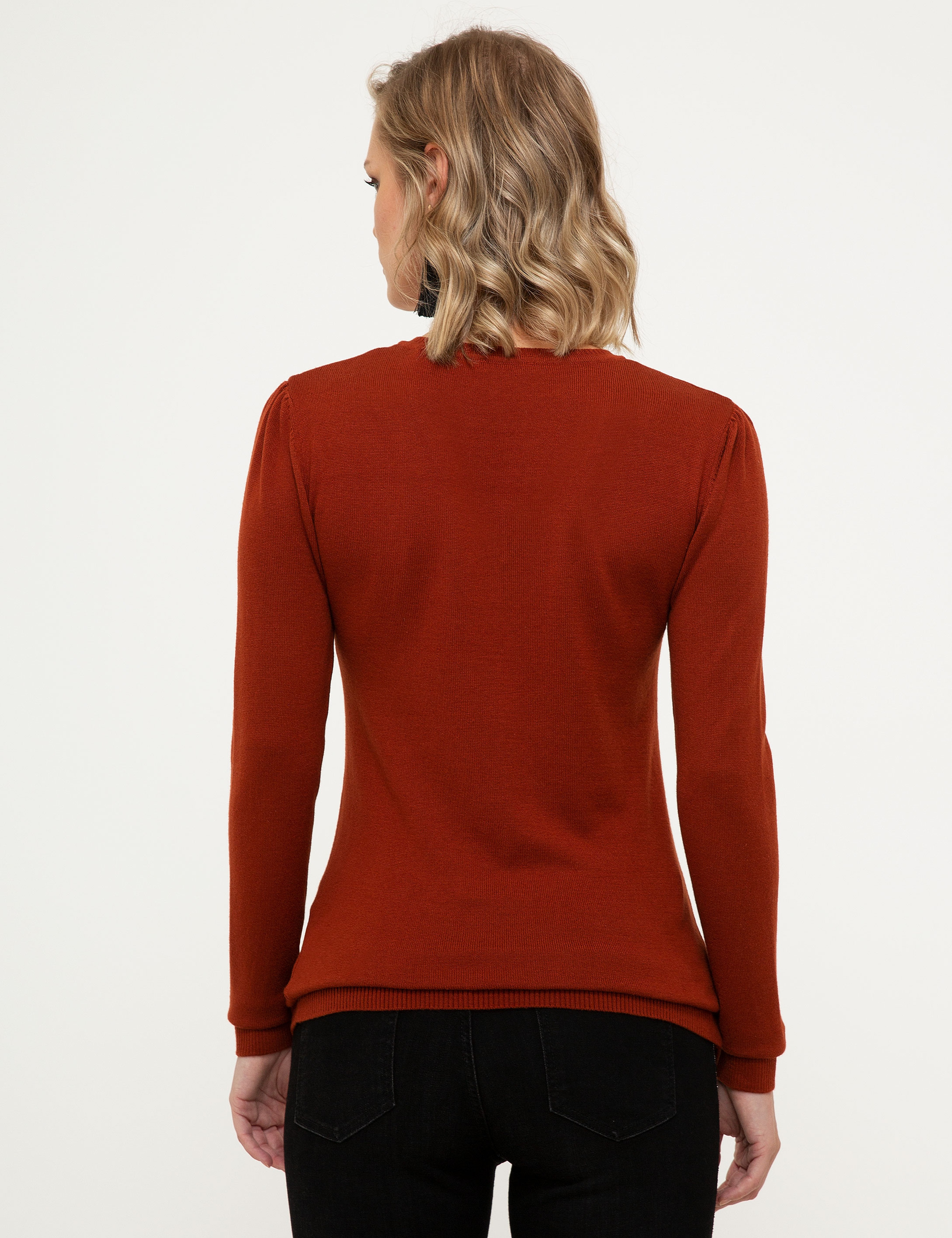 Kiremit Slim Fit V Yaka Kazak - Image 4