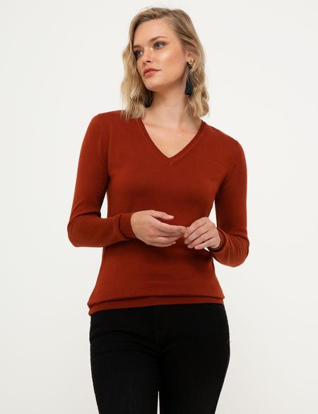 Kiremit Slim Fit V Yaka Kazak - 50210425021