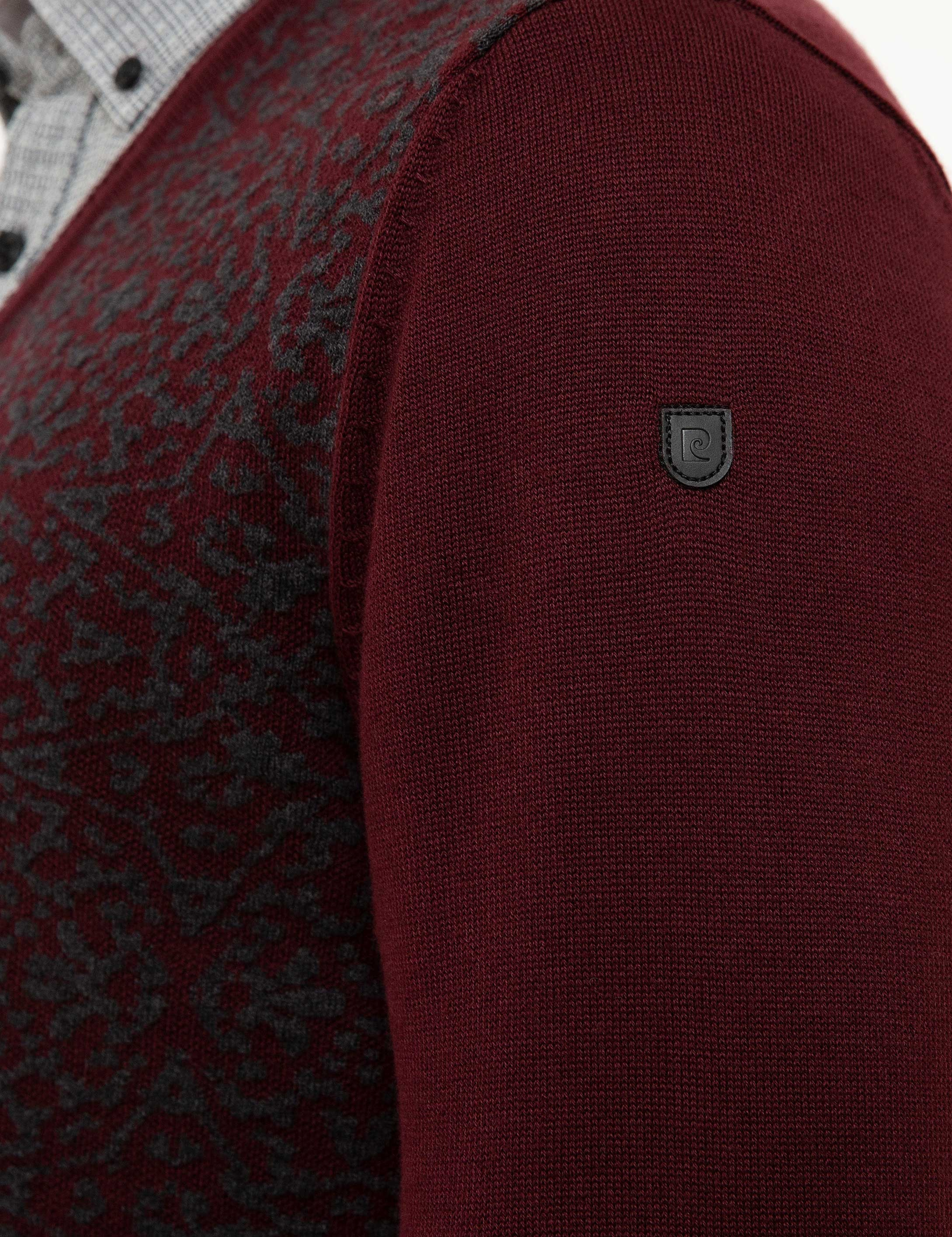 Bordo Slim Fit V Yaka Triko Kazak - Image 6