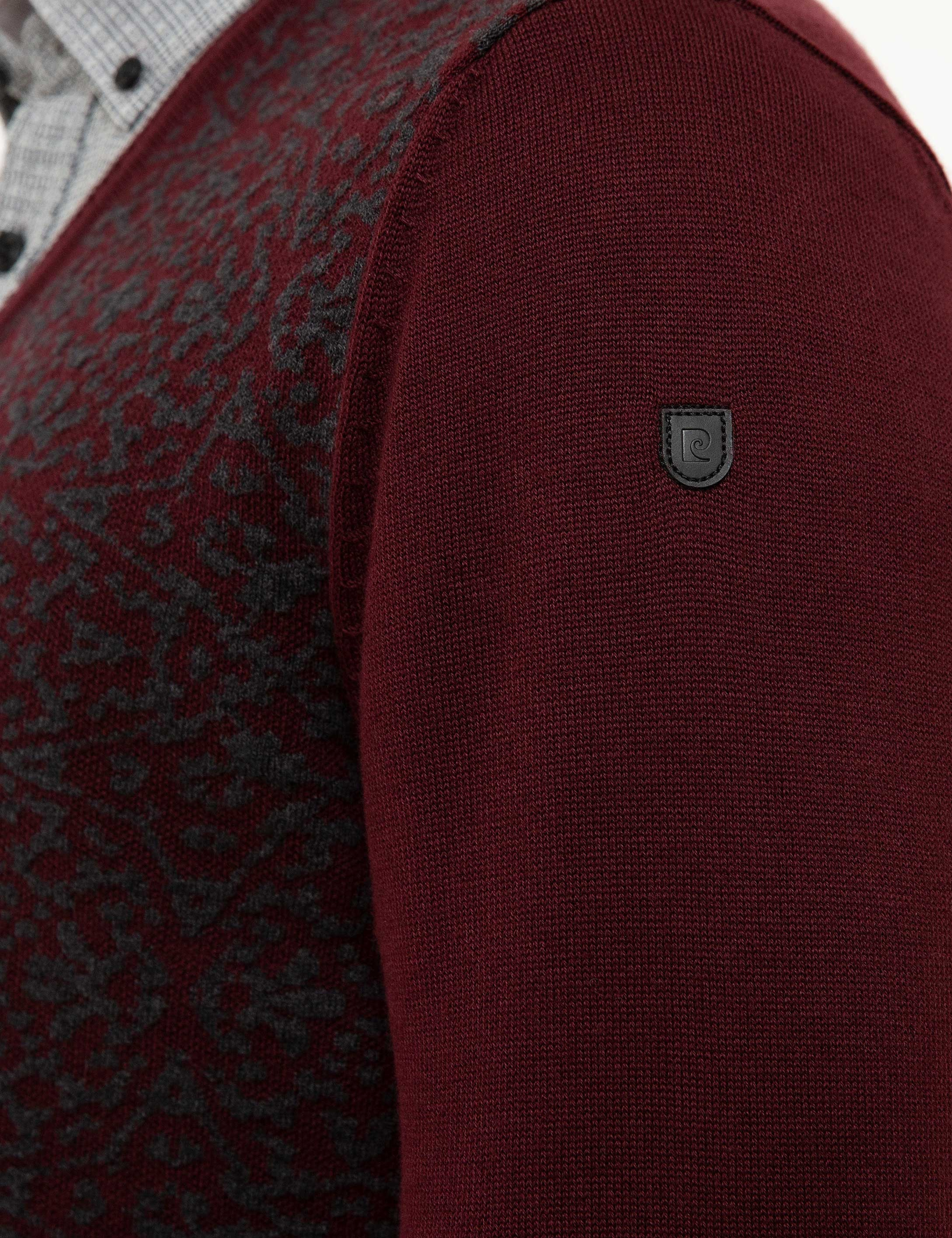 Bordo Slim Fit V Yaka Triko Kazak