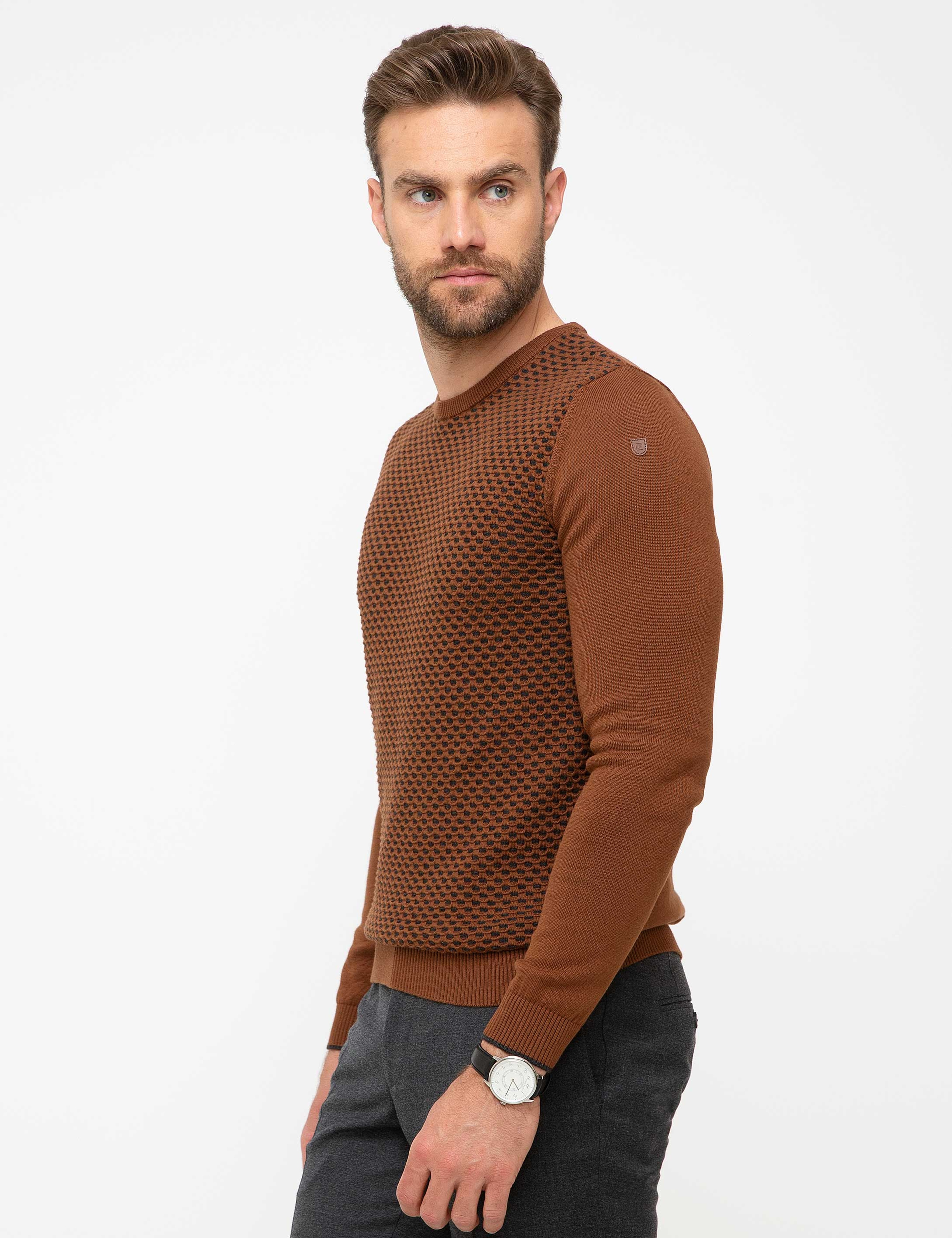 Camel Slim Fit Bisiklet Yaka Triko Kazak - Image 3