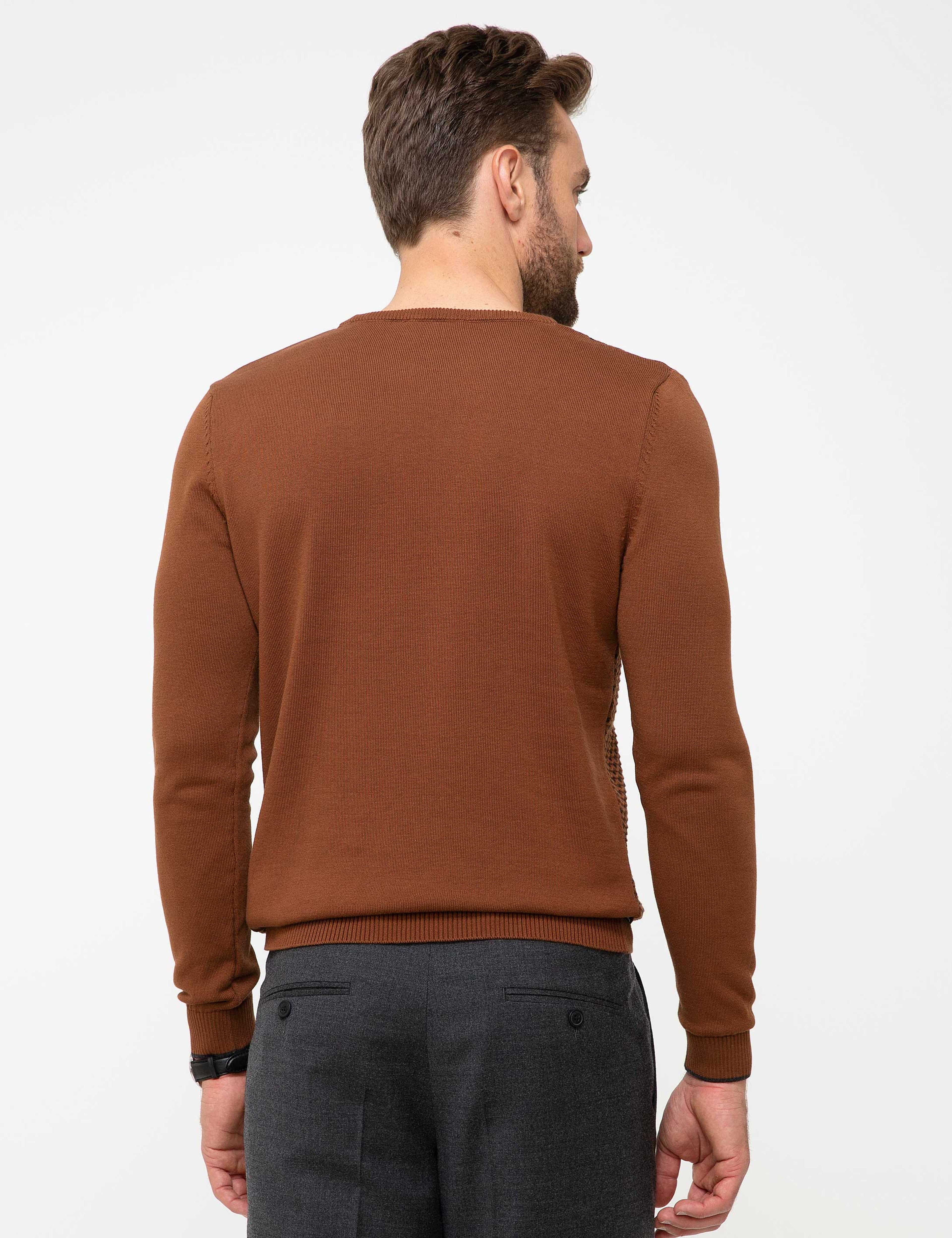 Camel Slim Fit Bisiklet Yaka Triko Kazak - Image 4