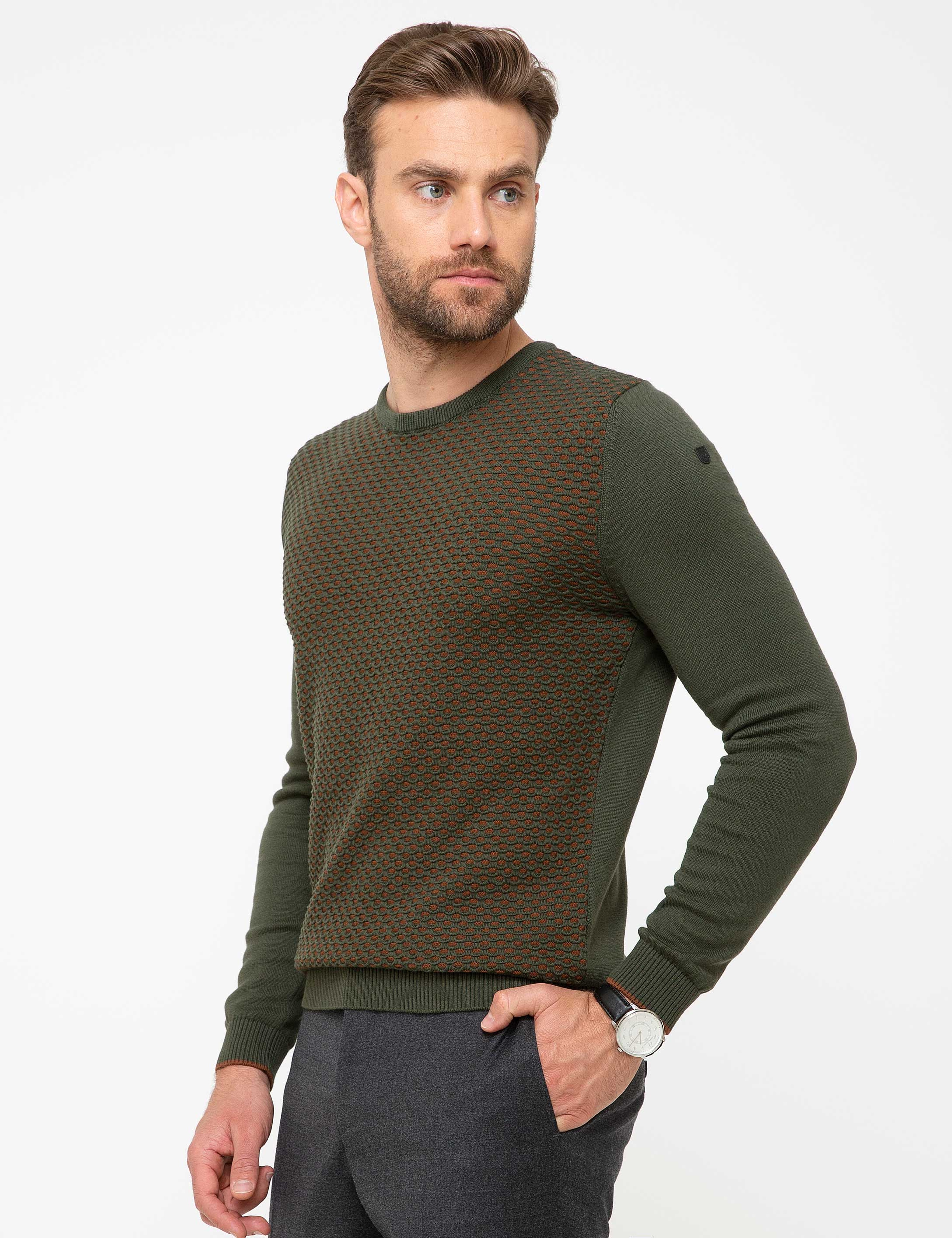 Haki Slim Fit Kazak
