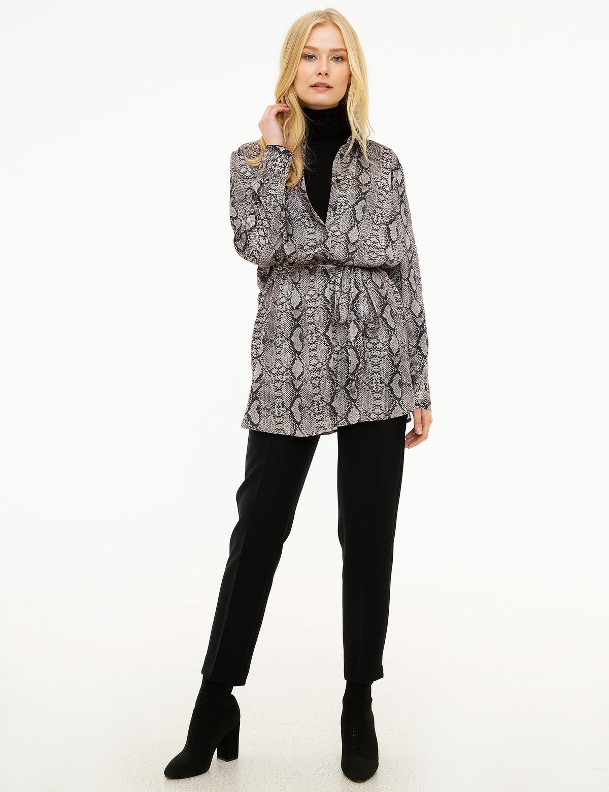 Siyah Desenli Uzun Kollu Gömlek - 50209157012