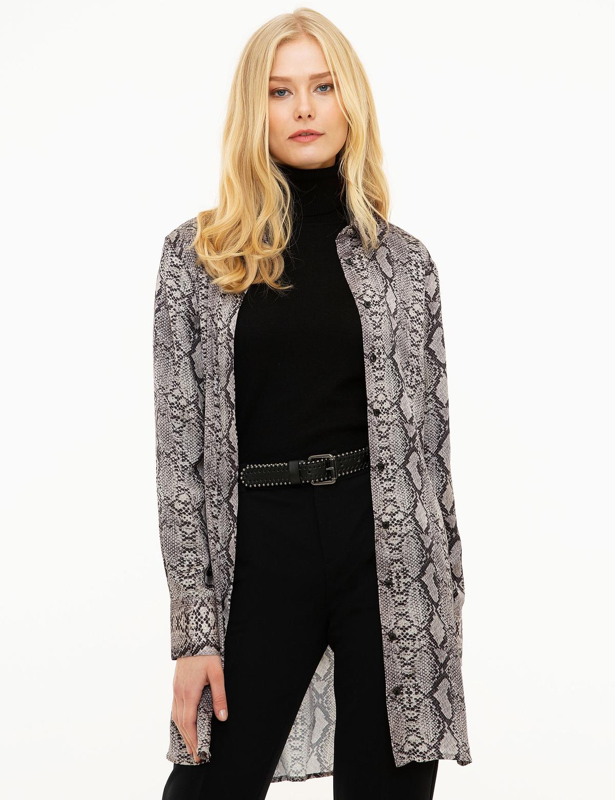 Siyah Desenli Uzun Kollu Gömlek - 50209157012