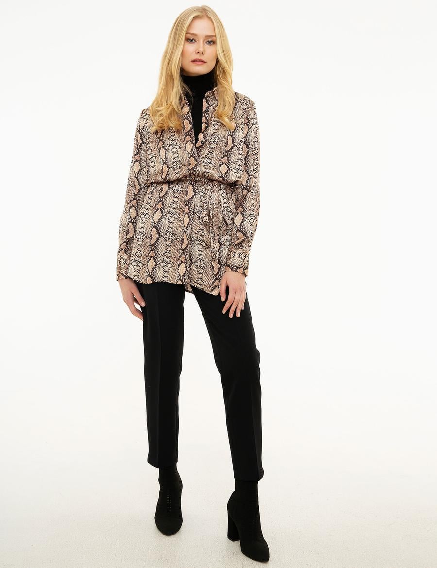 Camel Desenli Uzun Kollu Gömlek