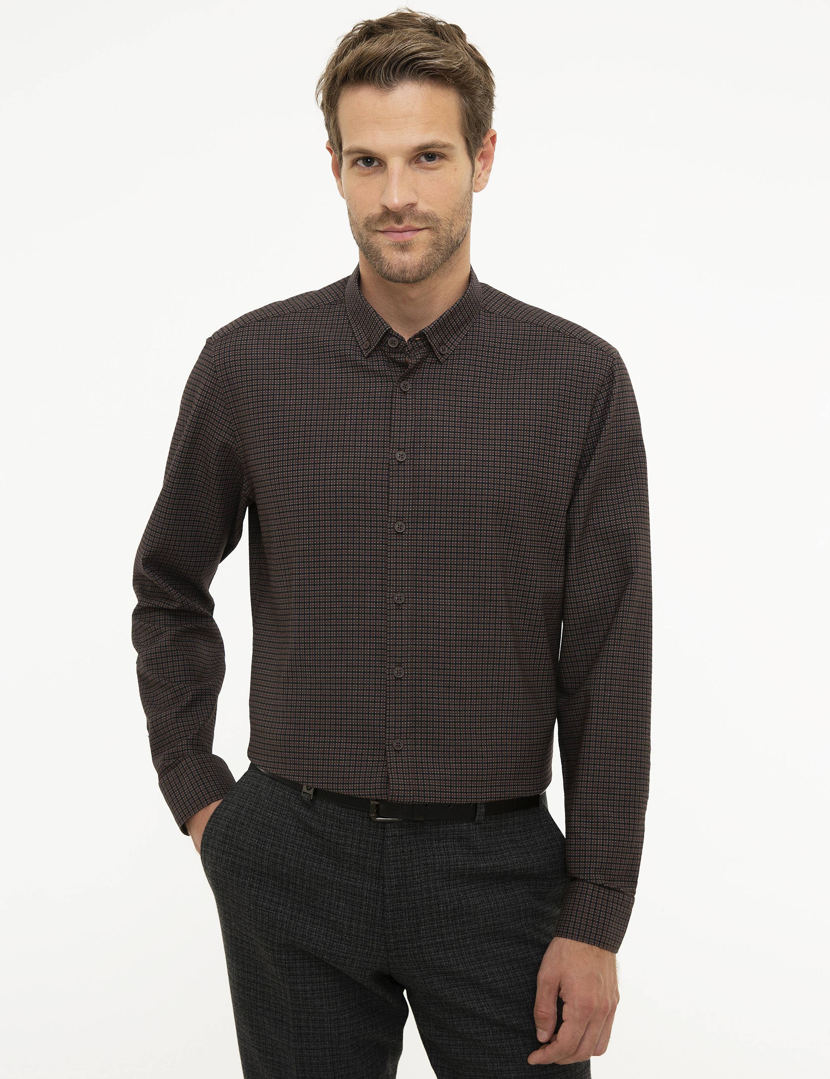 Kahverengi Slim Fit Gömlek