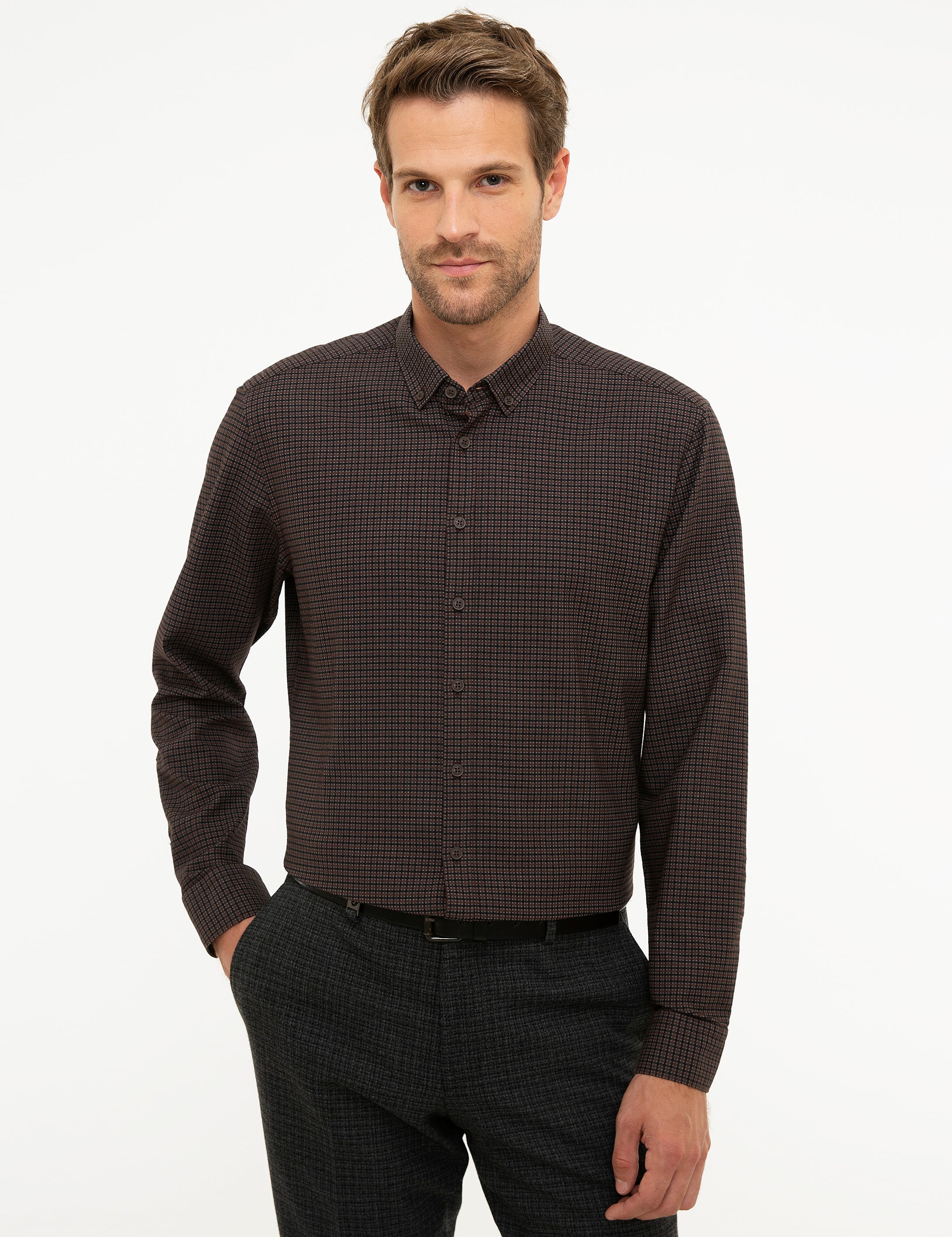 Kahverengi Slim Fit Gömlek