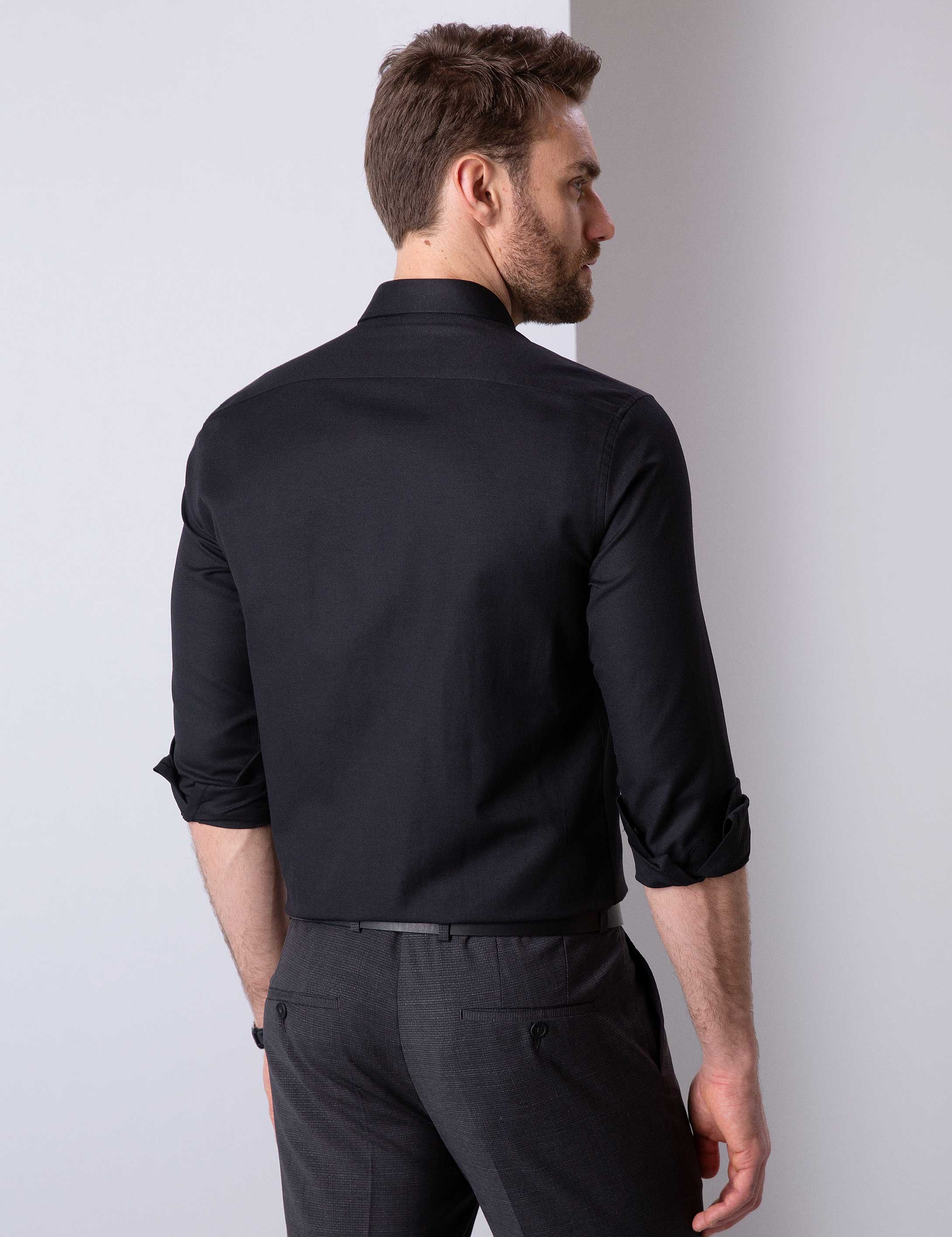 Siyah Slim Fit Oxford Gömlek - Image 3