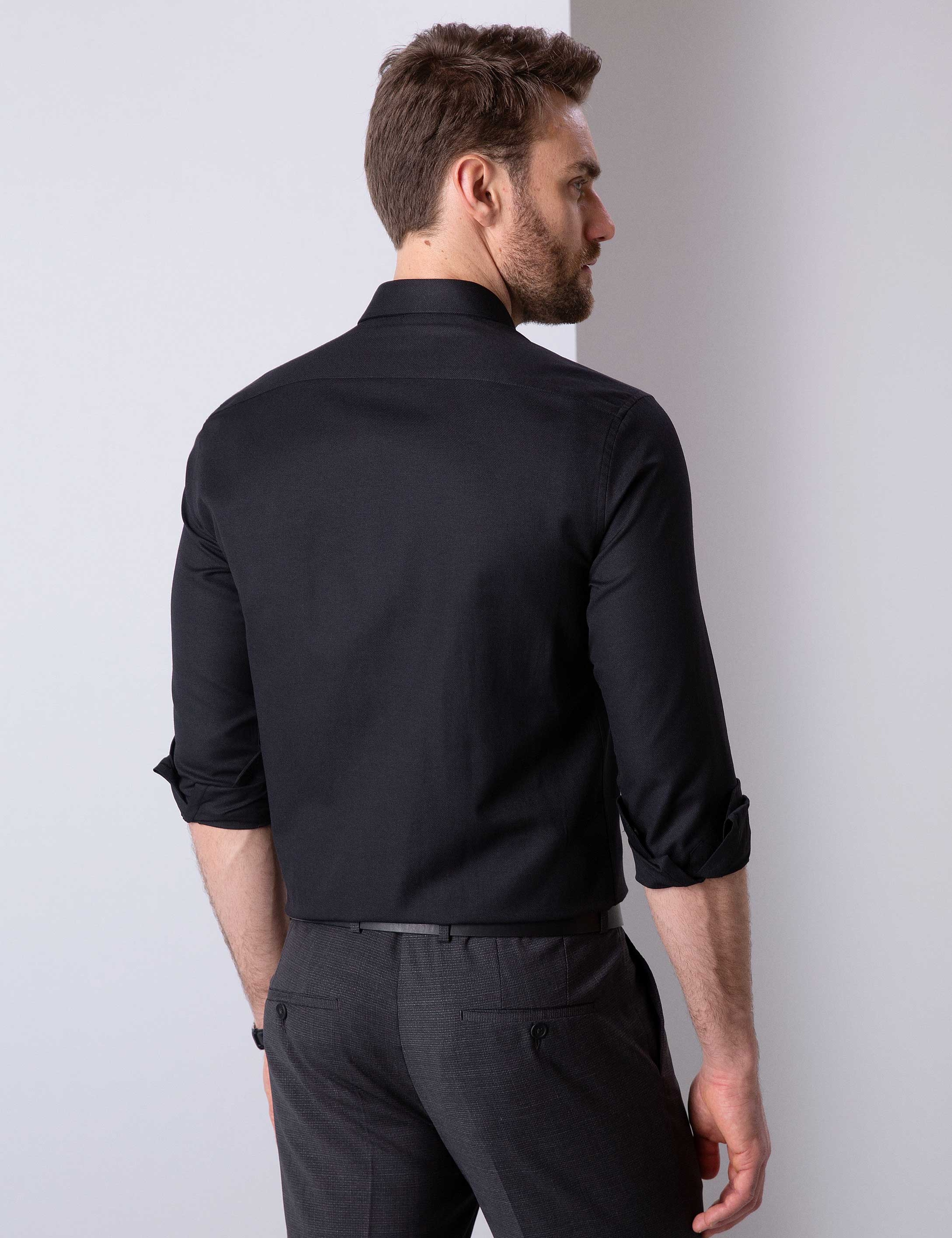 Siyah Slim Fit Oxford Gömlek