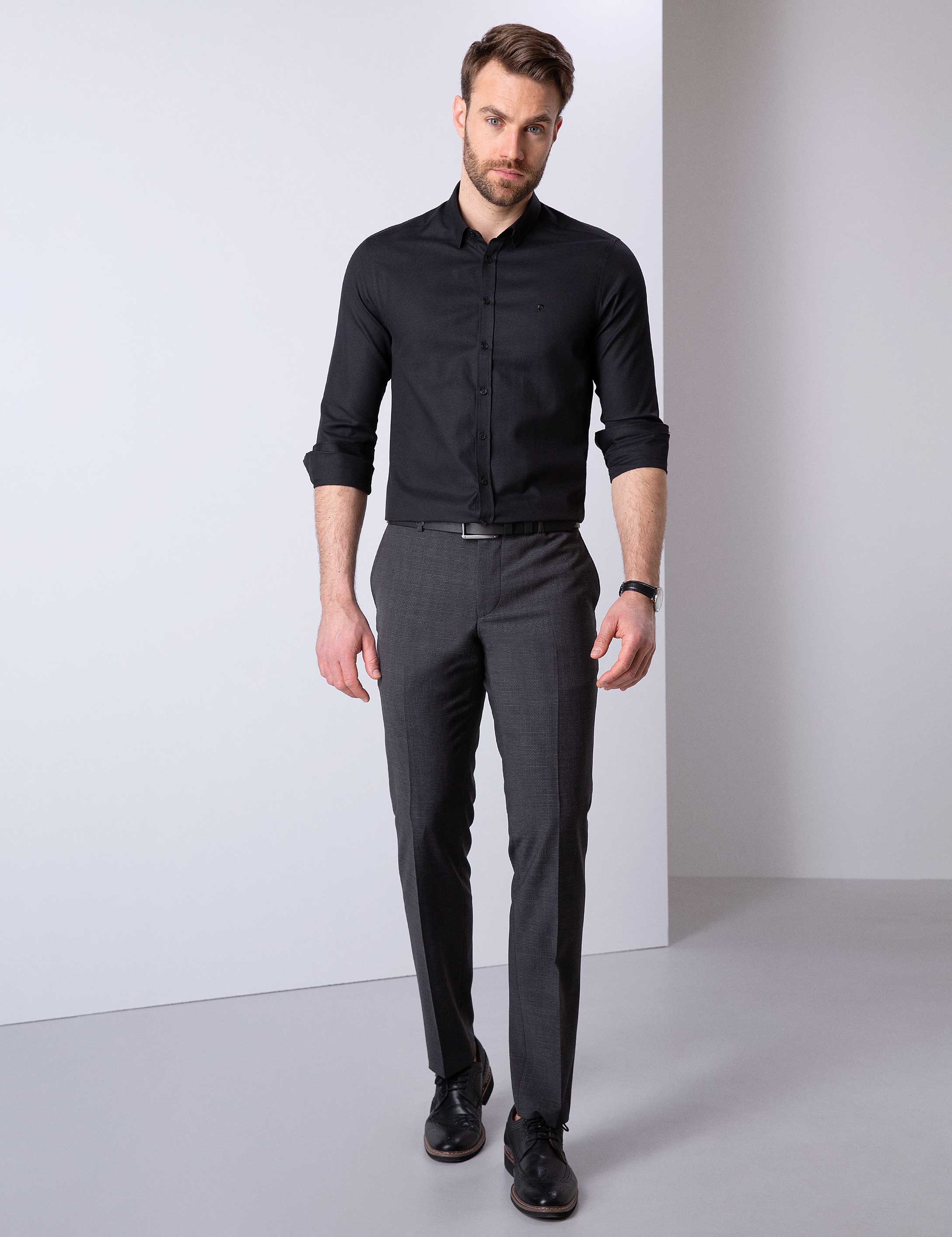 Siyah Slim Fit Oxford Gömlek - Image 2