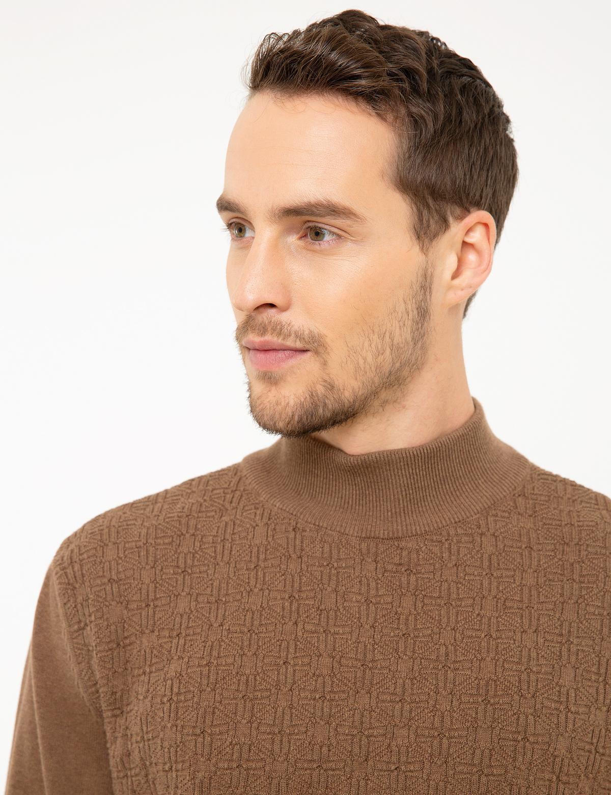 Açık Kahverengi Slim Fit Kazak - 50210684041