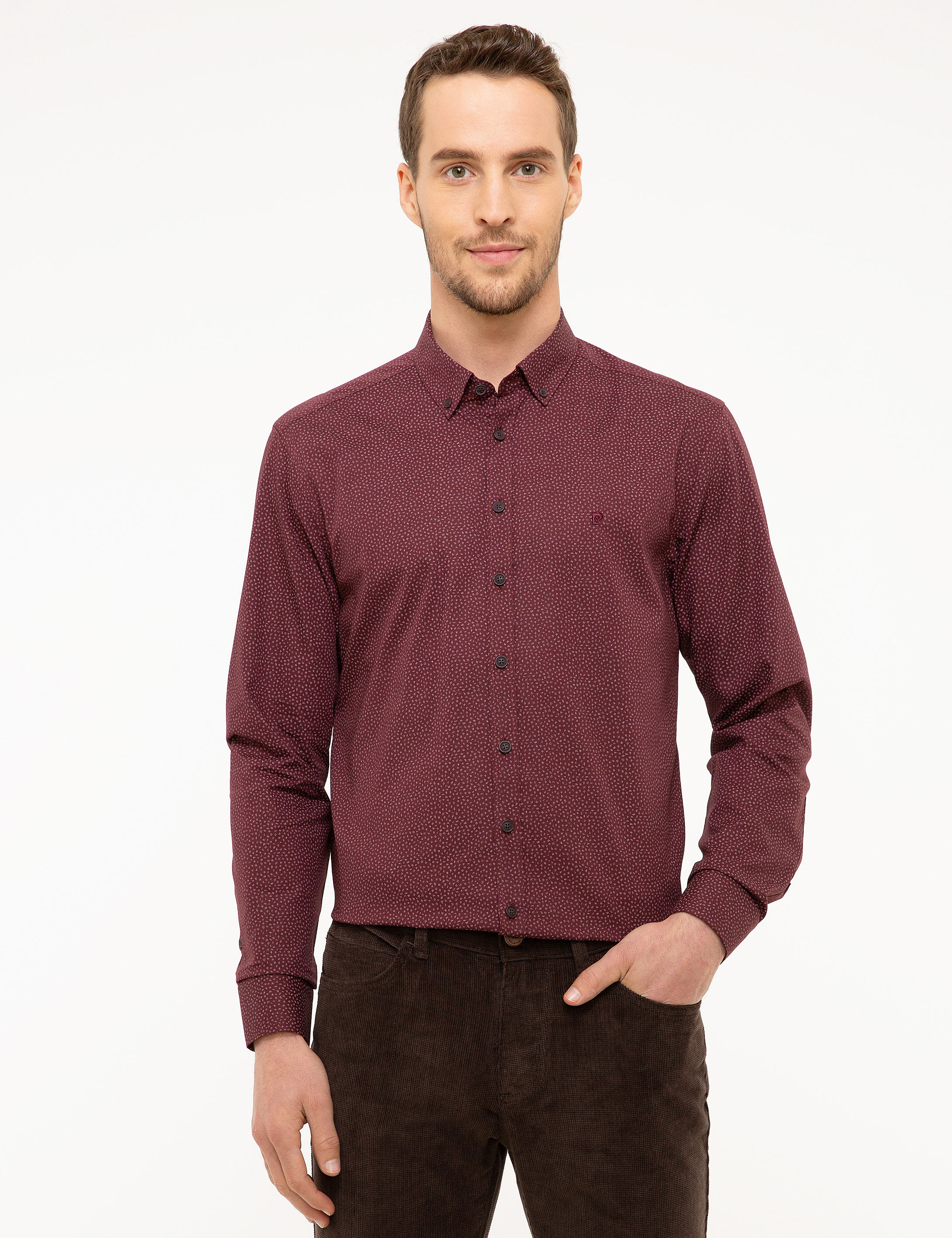 Bordo Slim Fit Uzun Kollu Gömlek