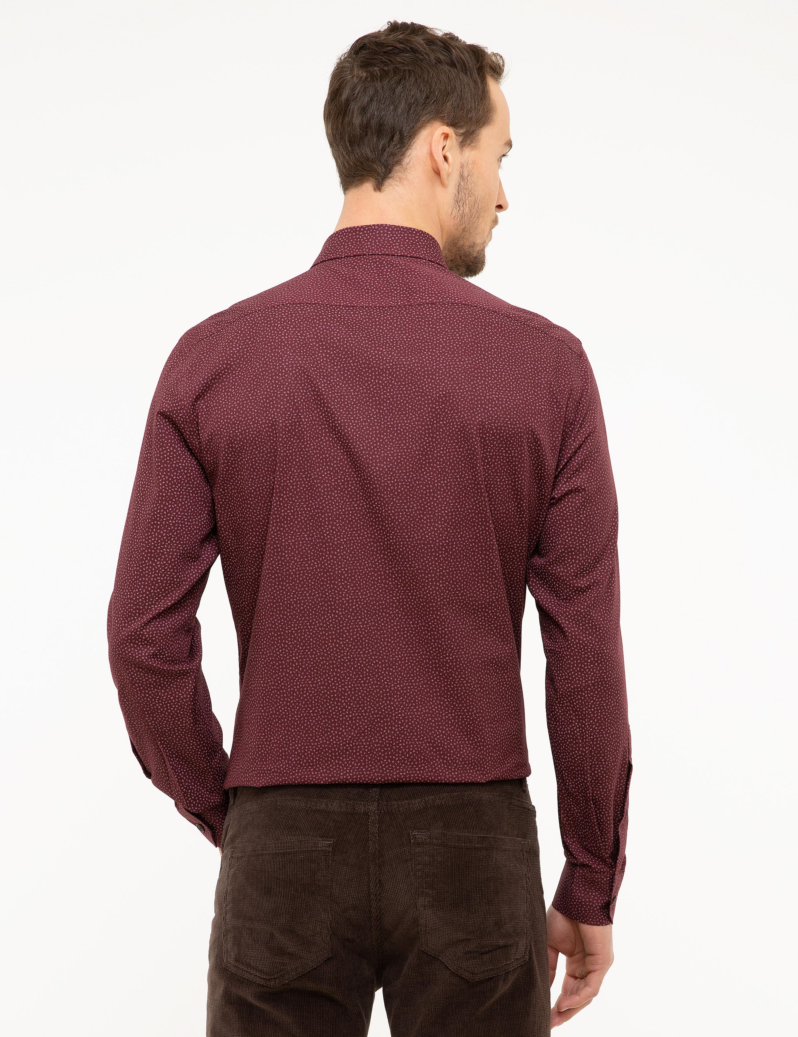 Bordo Slim Fit Uzun Kollu Gömlek