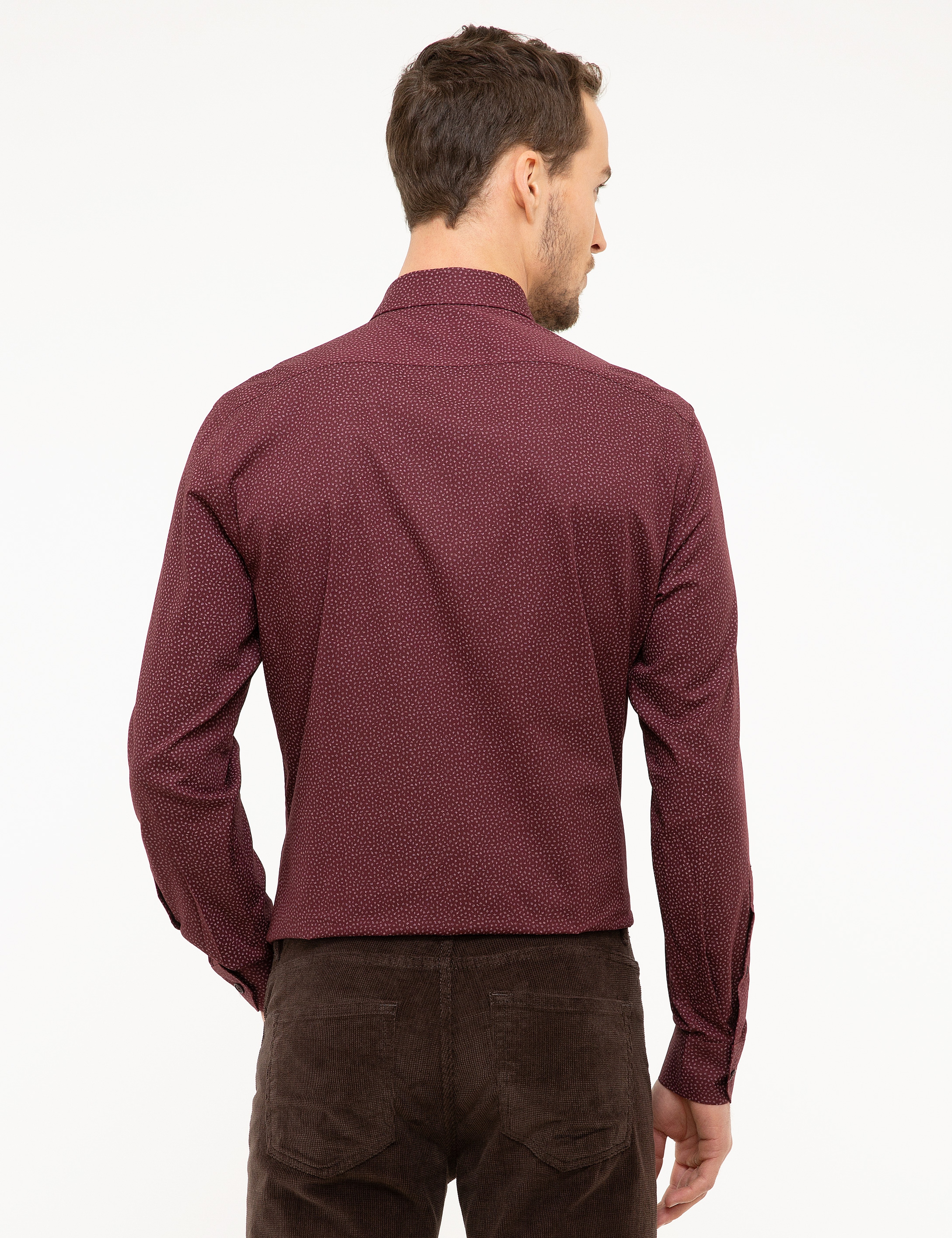 Bordo Slim Fit Uzun Kollu Gömlek - Image 3
