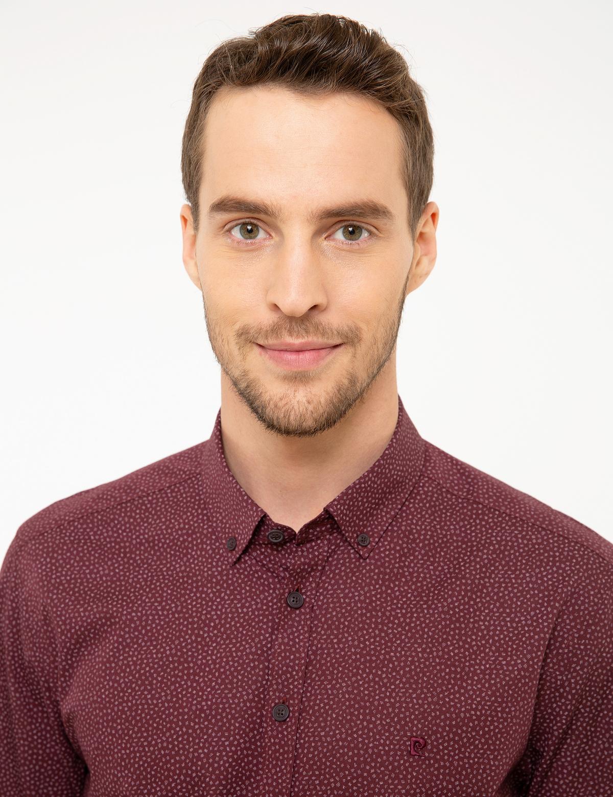 Bordo Slim Fit Uzun Kollu Gömlek