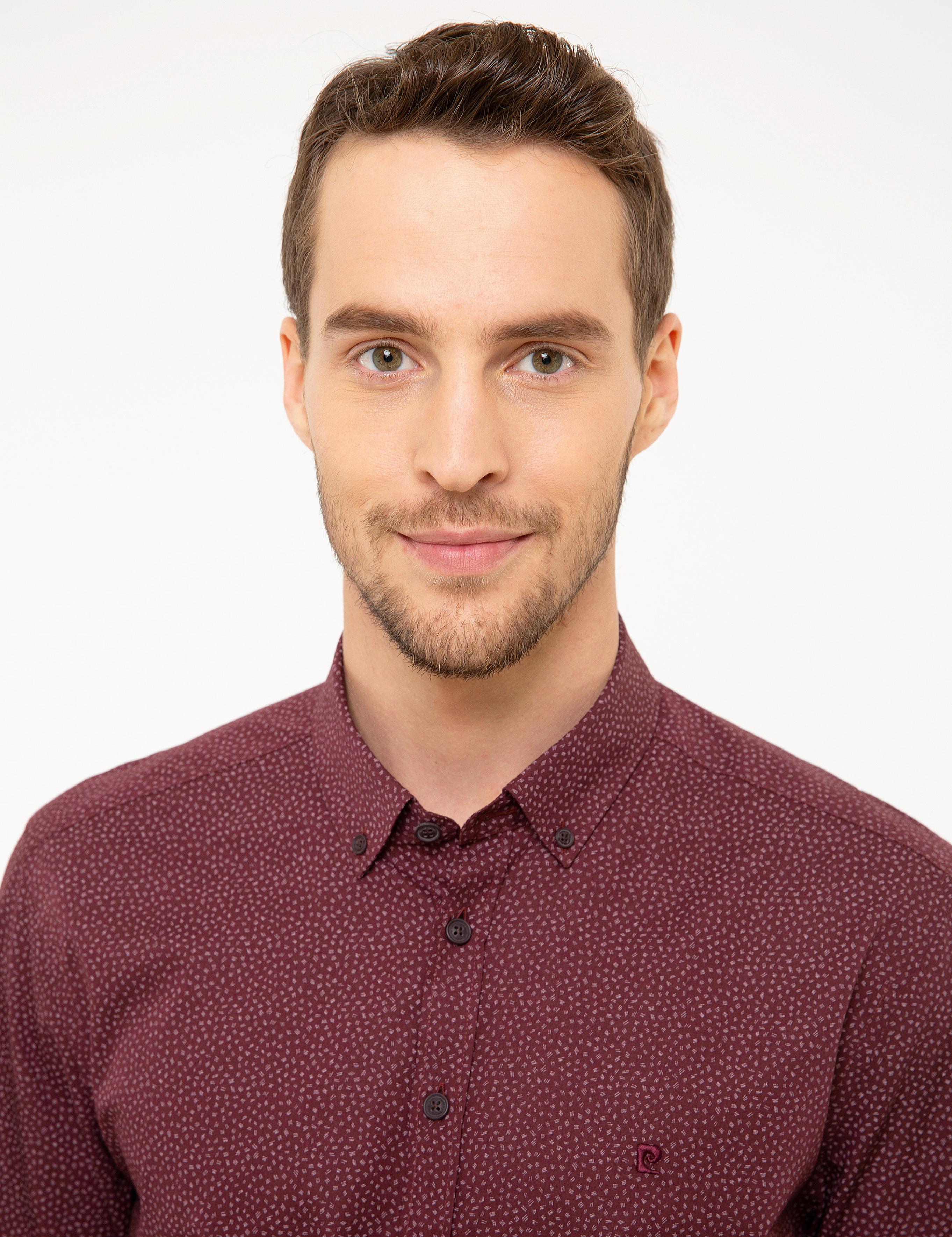 Bordo Slim Fit Uzun Kollu Gömlek