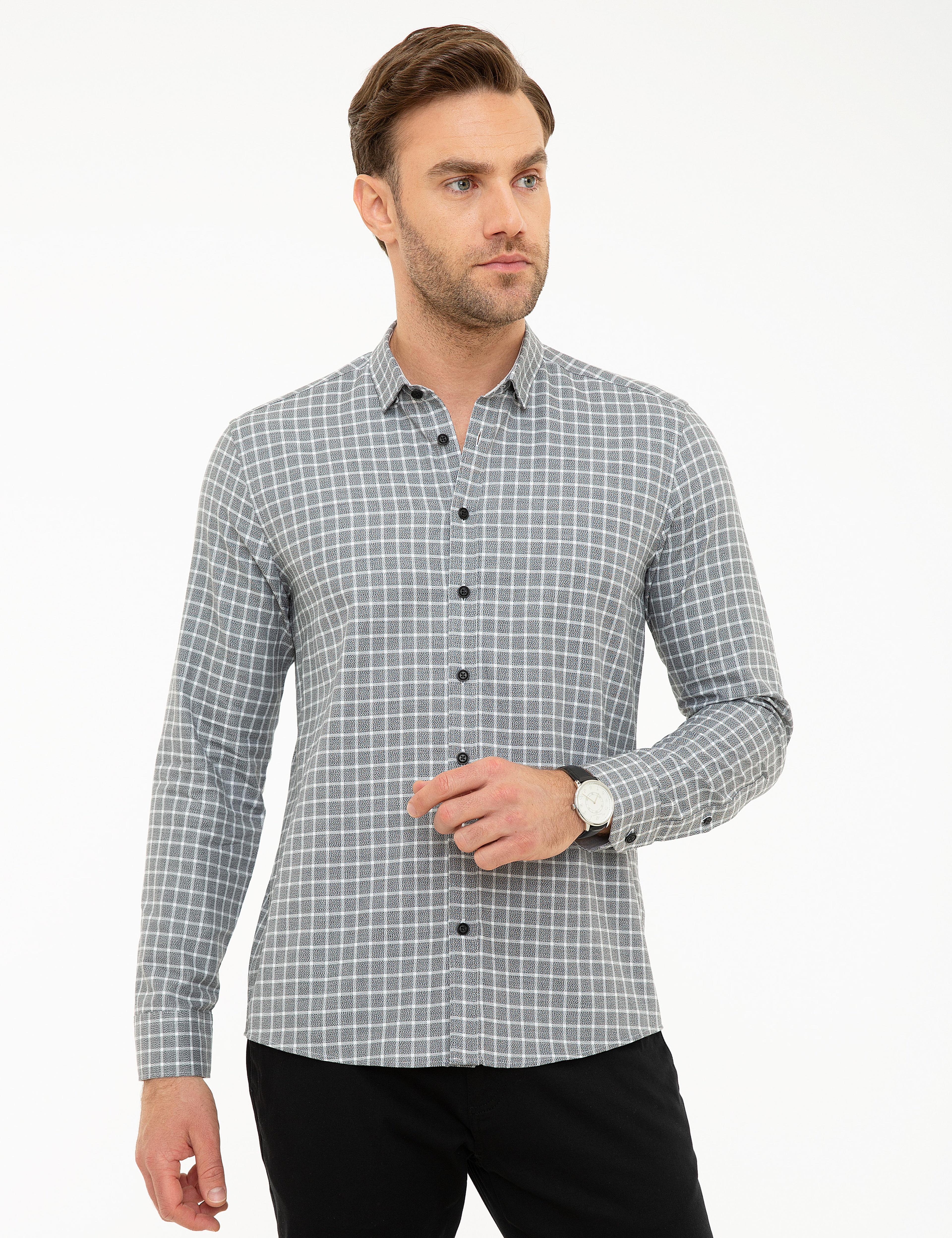 Antrasit Slim Fit Uzun Kollu Gömlek - Image 2