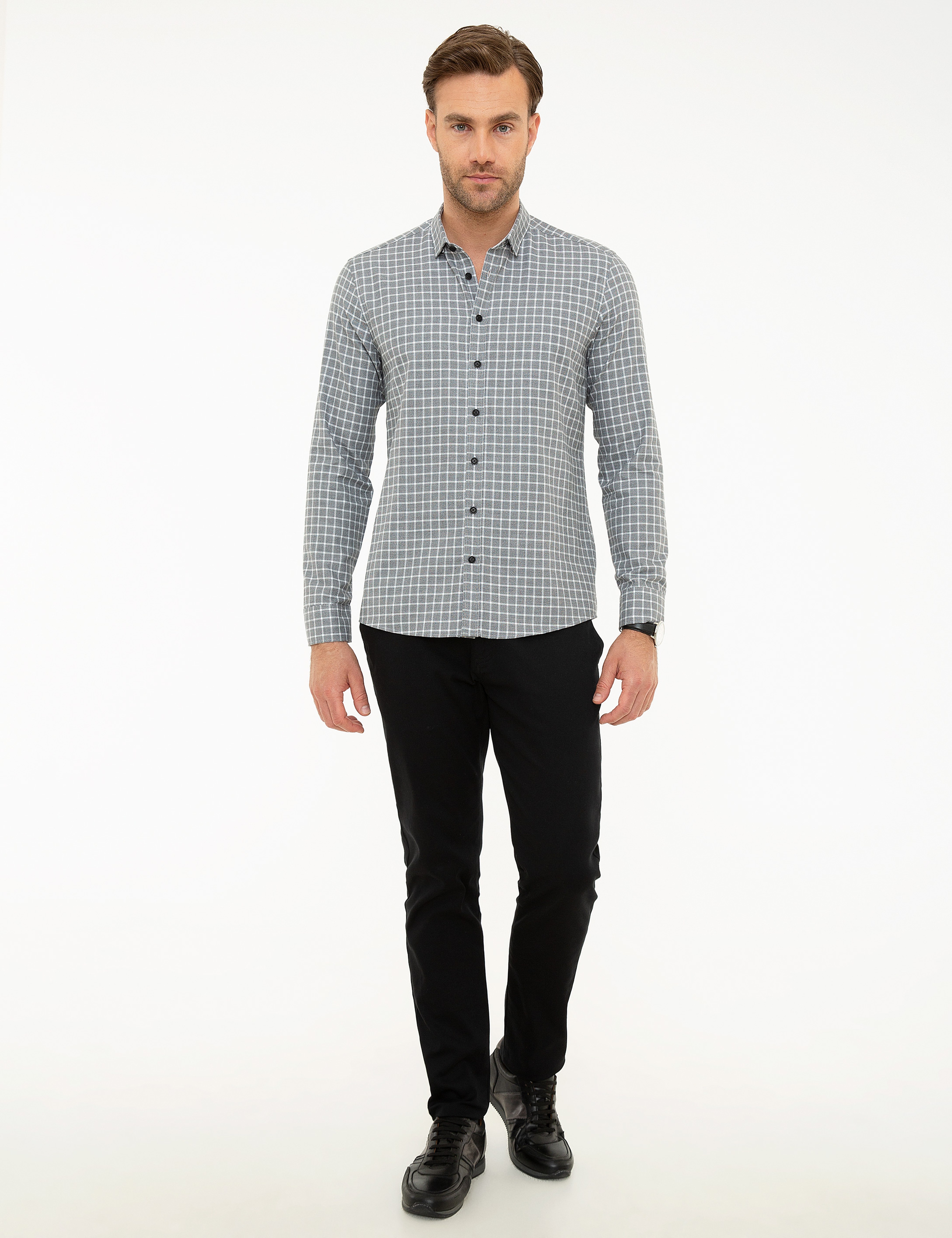 Antrasit Slim Fit Uzun Kollu Gömlek
