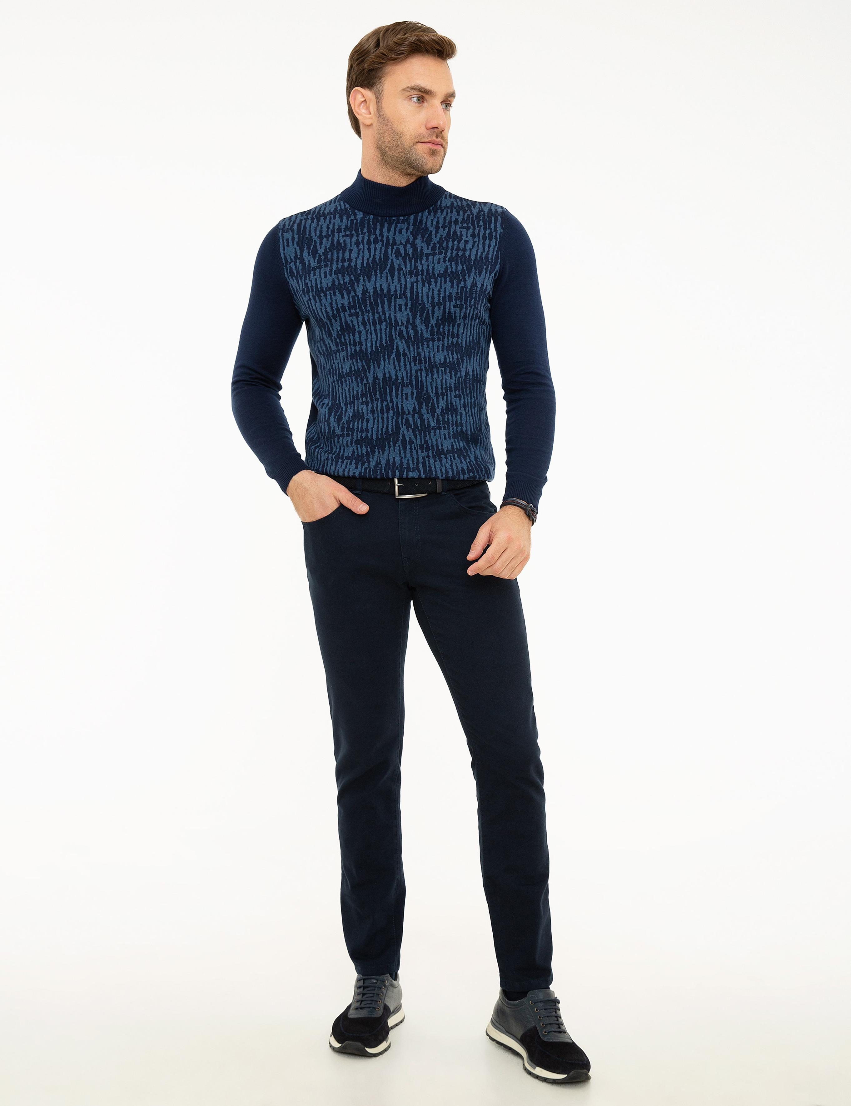 Lacivert Slim Fit Yarım Balıkçı Yaka Triko Kazak