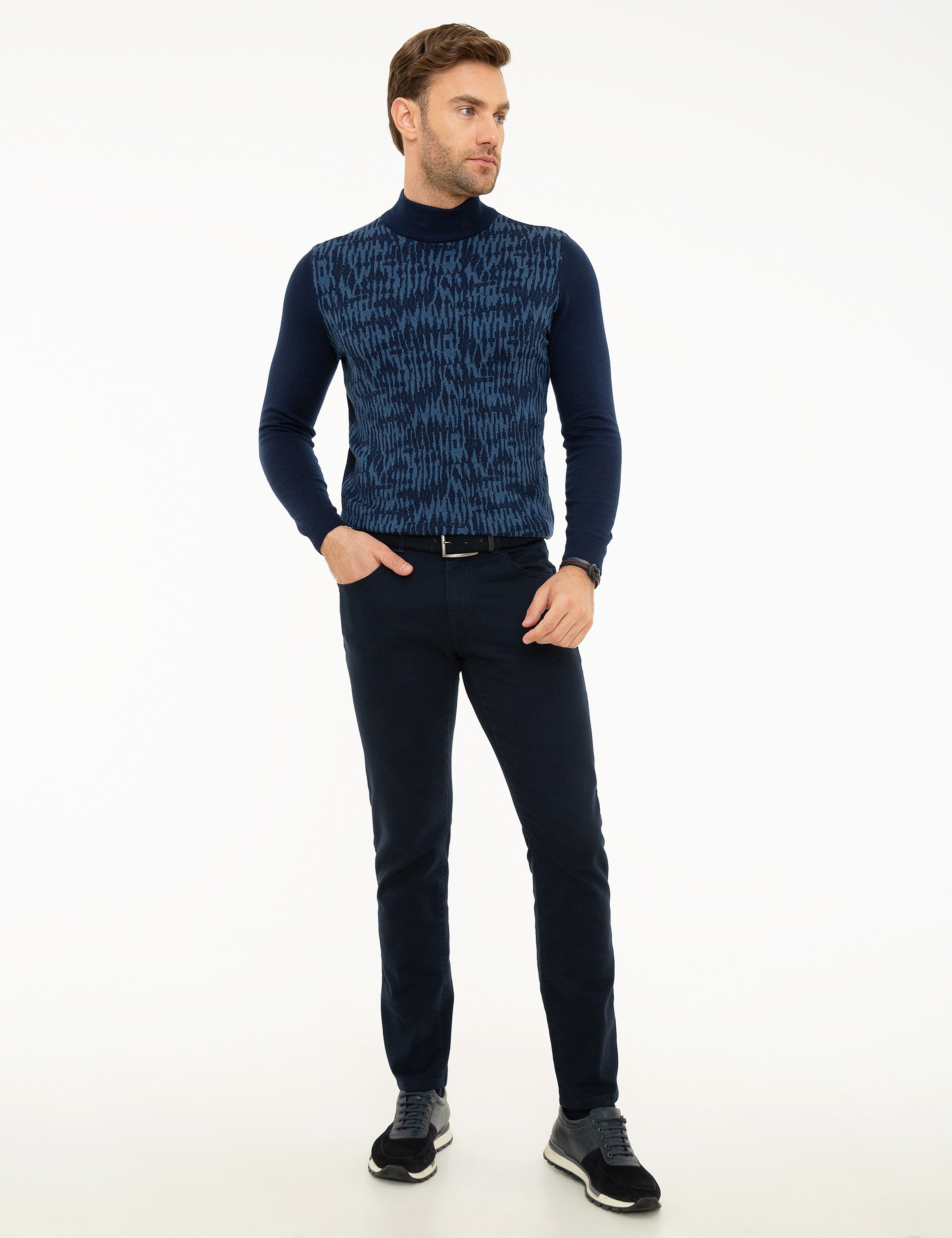 Lacivert Slim Fit Yarım Balıkçı Yaka Triko Kazak - Image 5