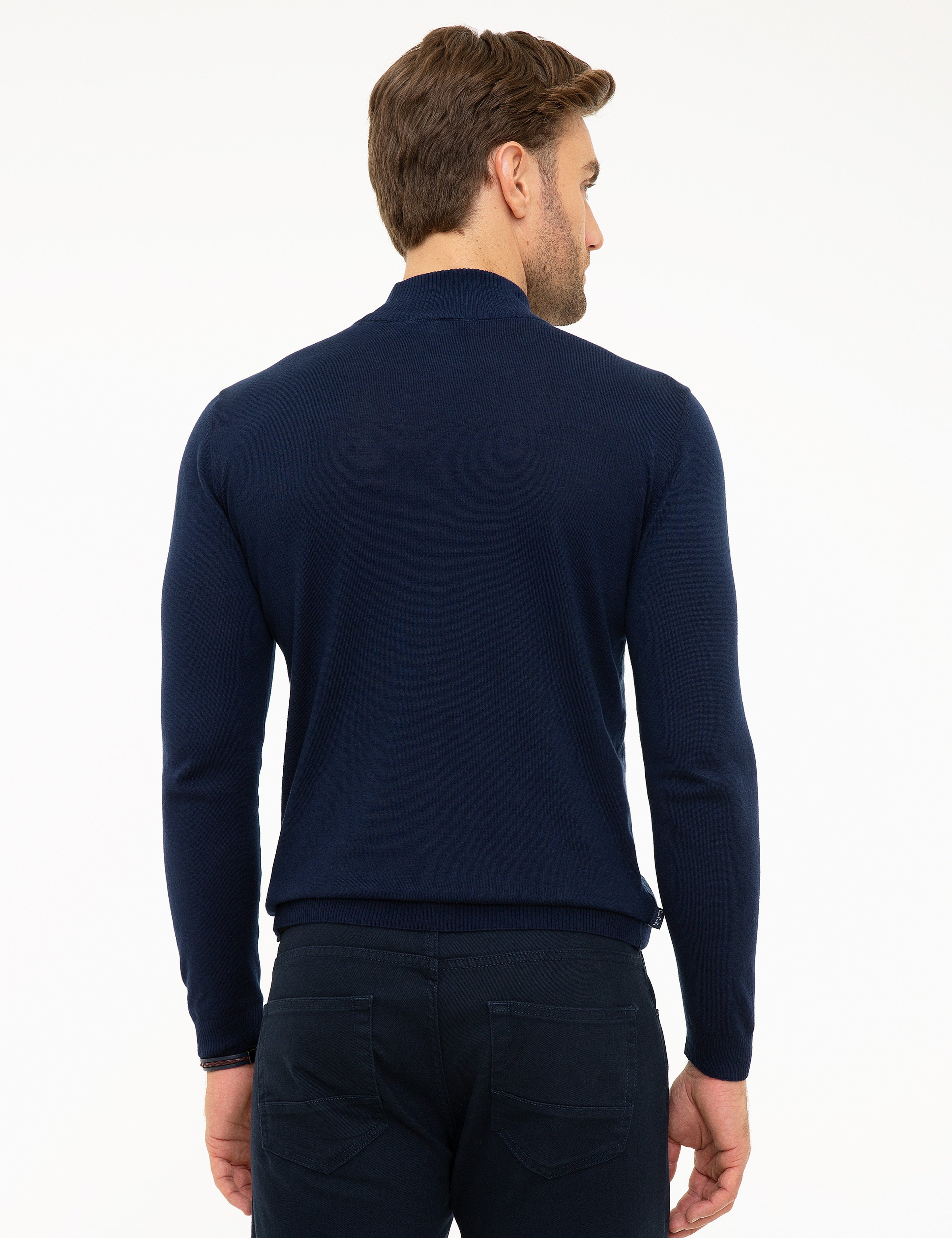 Lacivert Slim Fit Yarım Balıkçı Yaka Triko Kazak - Image 4