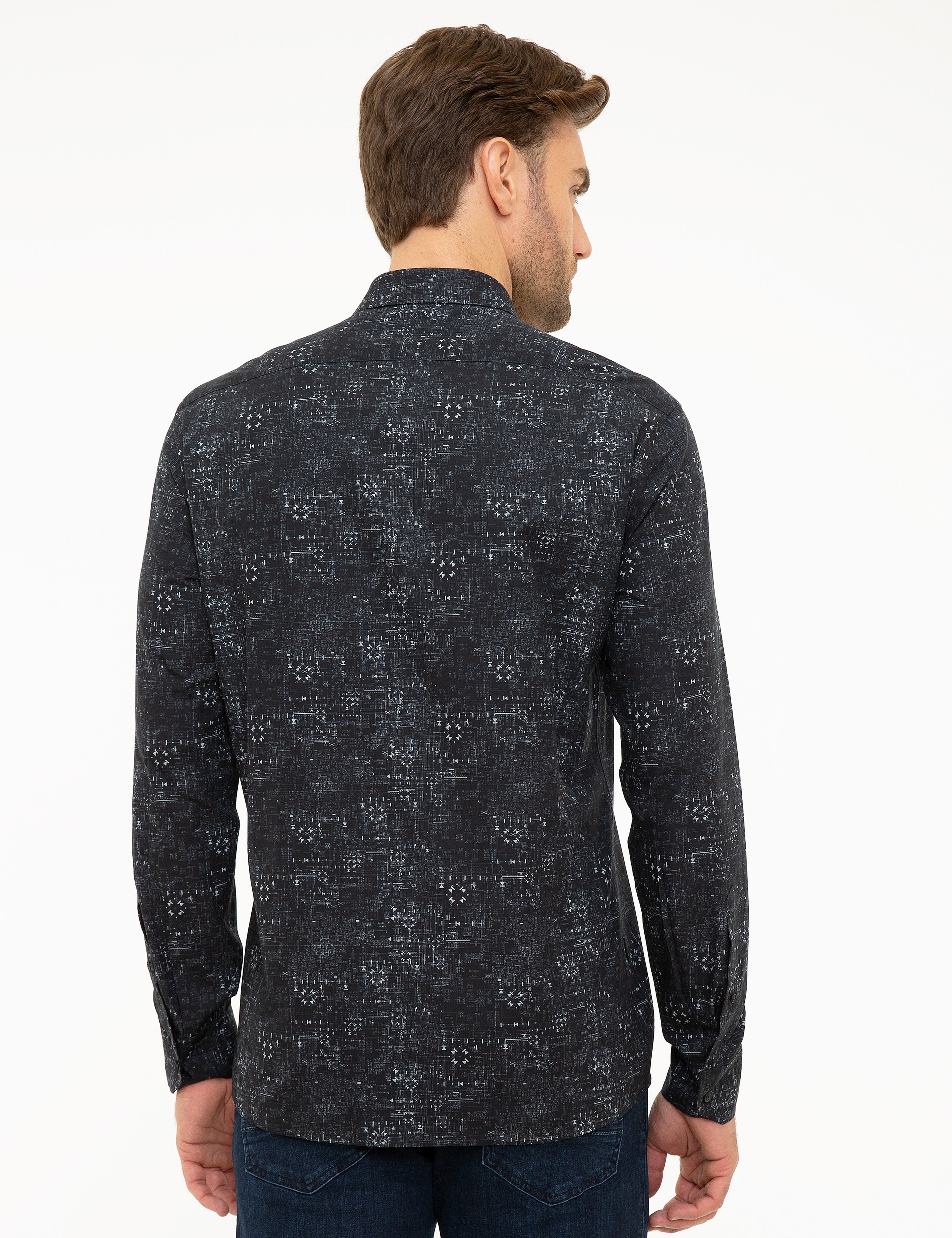 Siyah Slim Fit Uzun Kollu Gömlek - Image 3